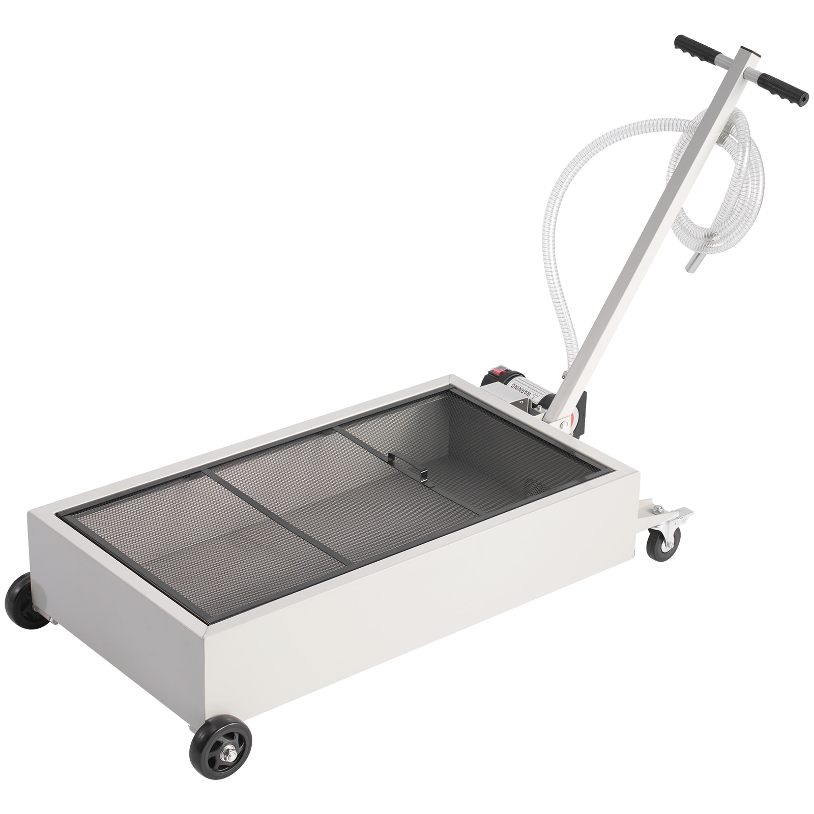Low Profile Oil Drain Pan, 20 Gallon Capacity, Rolling Oil Drain Pan with Electric Pump, 7.2 ft Hose & T Folding Handle, Leak-proof & Corrosion-resistant, Fit for Cars, SUVs, Trucks, ATVs, White