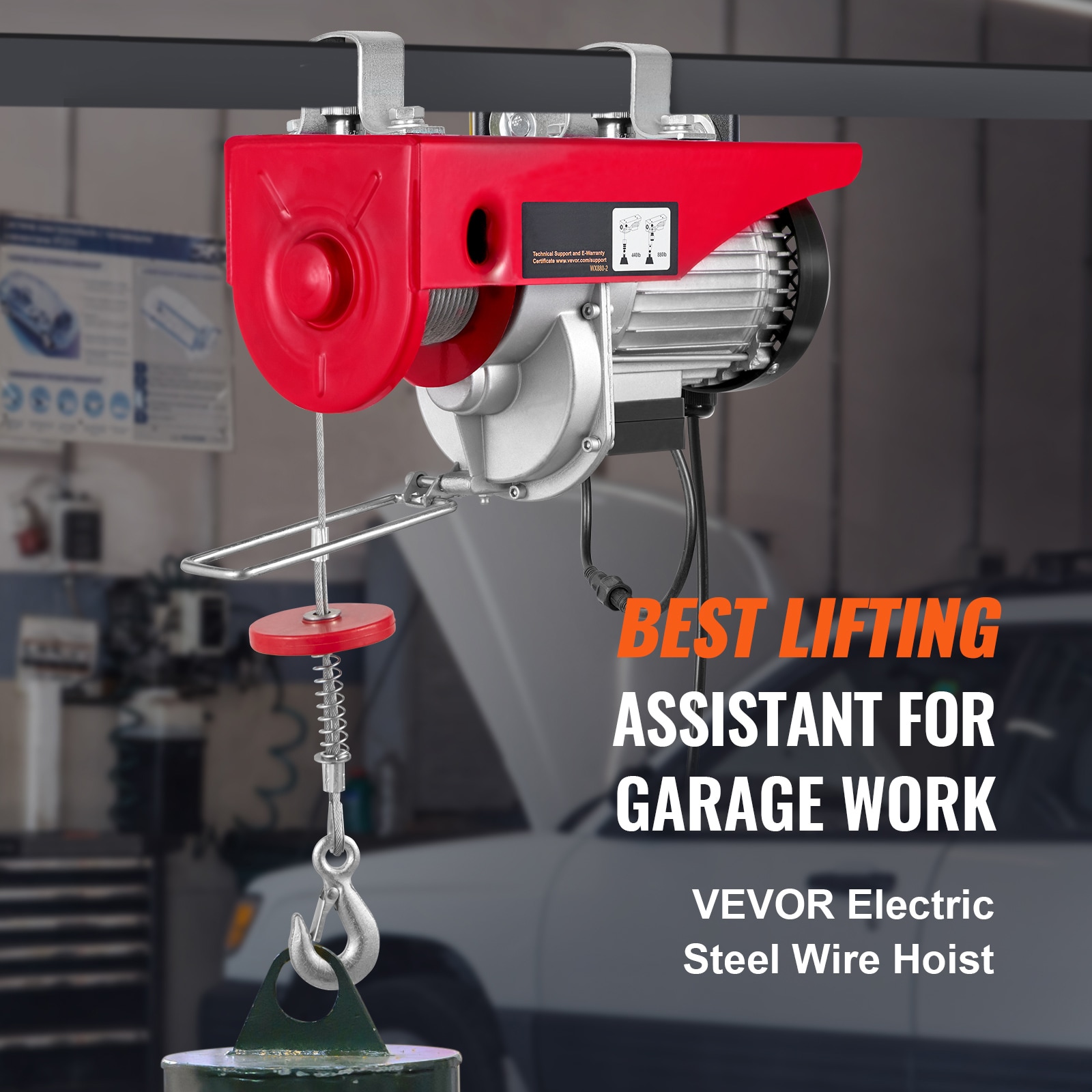 880lbs Wireless Remote Control Electric Hoist ,Electric Hoist with Remote Control 110 volt, 40ft/20ft Lifting Height Pure Copper Motor Attic Lift, for Garage Warehouse Factory