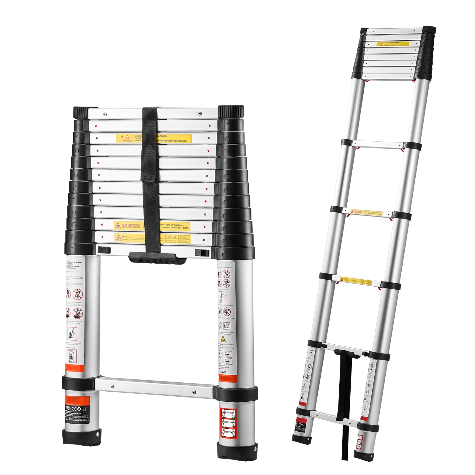 12.5ft Telescoping Ladder, Aluminum Lightweight Multi-Purpose Collapsible Extension, One-Touch Retraction Ladder, Heavy Duty 330LBS Max Capacity with Non-Slip Feet, for Home, Outdoor Work, Loft