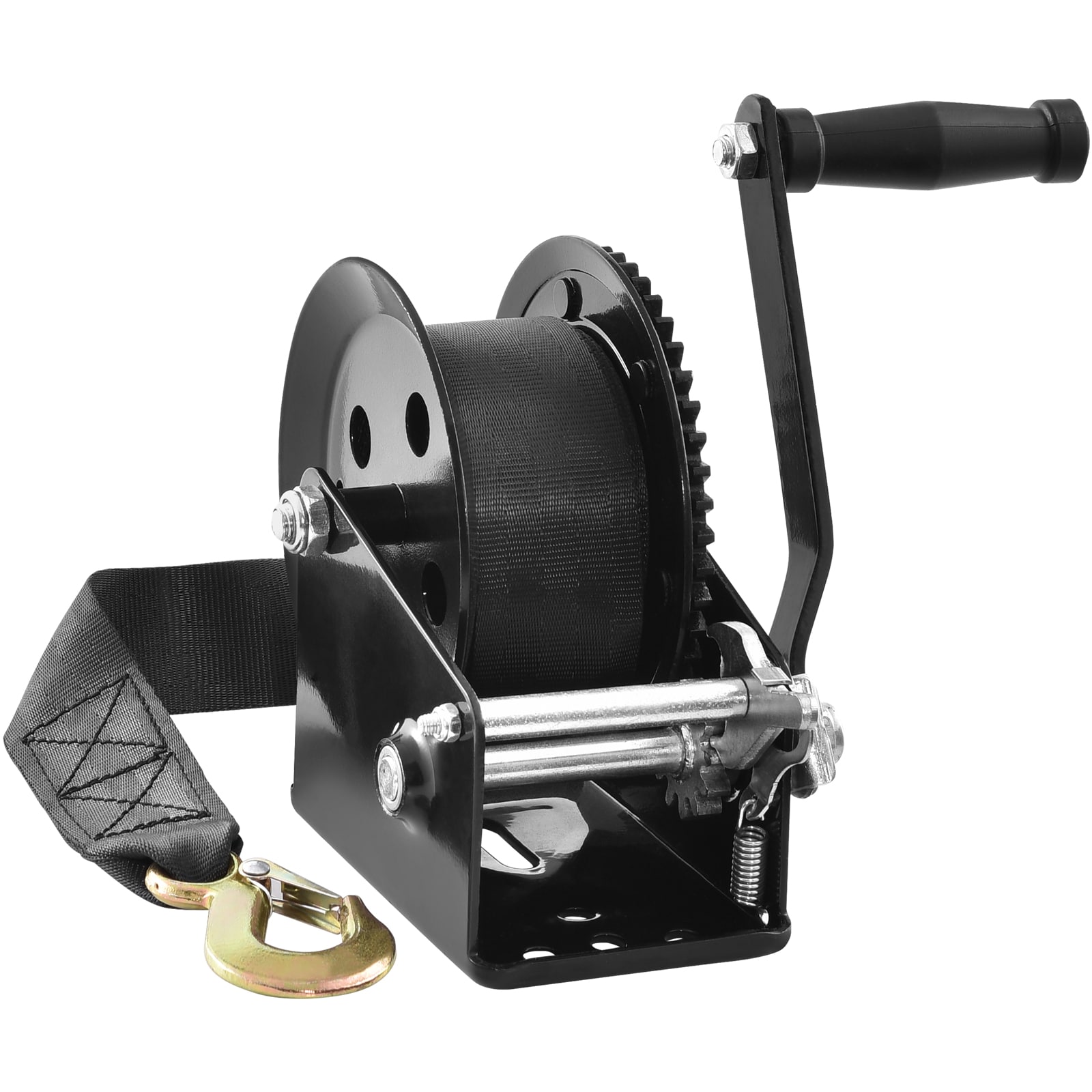 Hand Winch, 1600 lbs Pulling Capacity, Boat Trailer Winch Heavy Duty Rope Crank with 33 ft Polyester Strap and Two-Way Ratchet, Manual Operated Hand Crank Winch for Trailer, Boat or ATV Towing