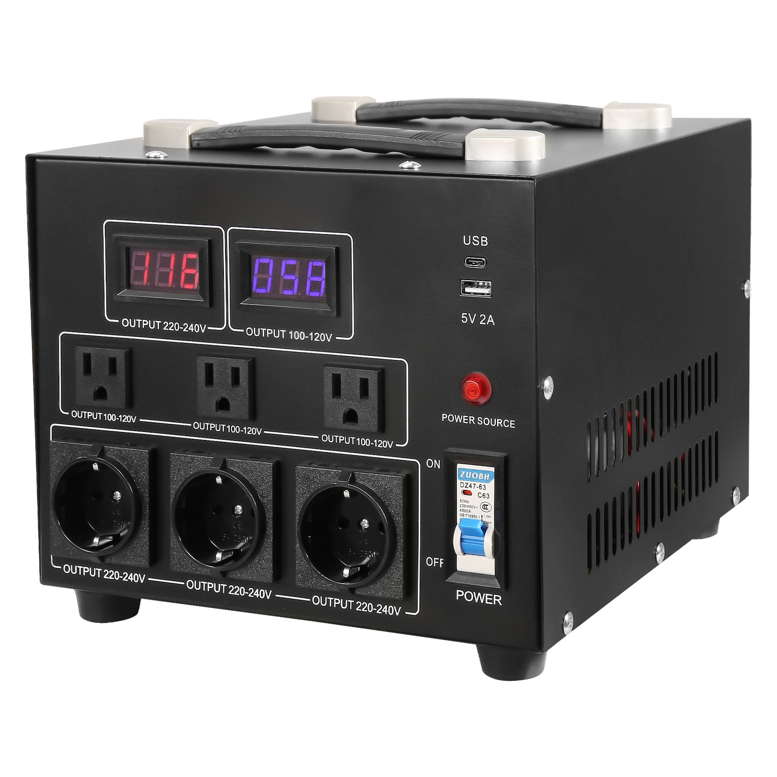 Voltage Converter Transformer, 3000W, Heavy Duty Step Up/Down Transformer, Convert from 110 Volt to 220 Volt and from 220 Volt to 110 Volt, with US Outlet EU Outlet 5V USB Port, CE Certified