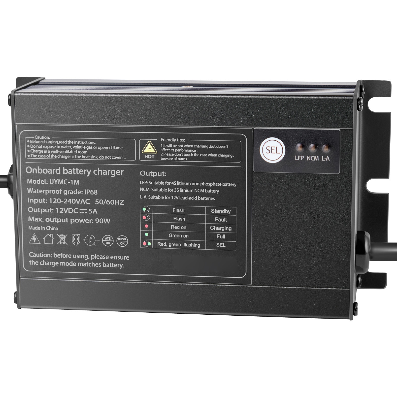 1槽 5A 12V 智能船用电池充电器，防水等级IP68，适用于船只、房车和游艇