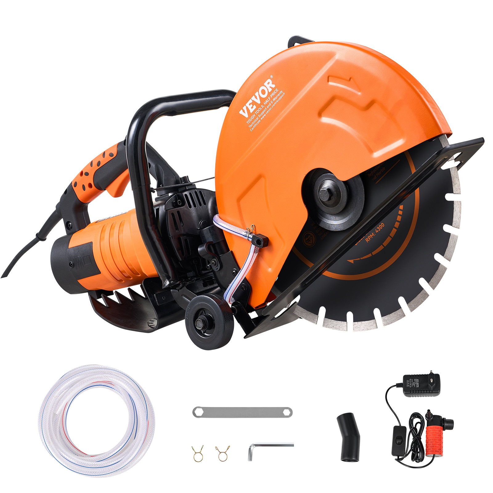 Electric Concrete Saw, 14 in Circular Saw Cutter with 5 in Cutting Depth, Wet/Dry Disk Saw Cutter Includes Water Line, Pump and Blade, for Stone, Brick, Porcelain, Concrete, 3200W/15A Motor