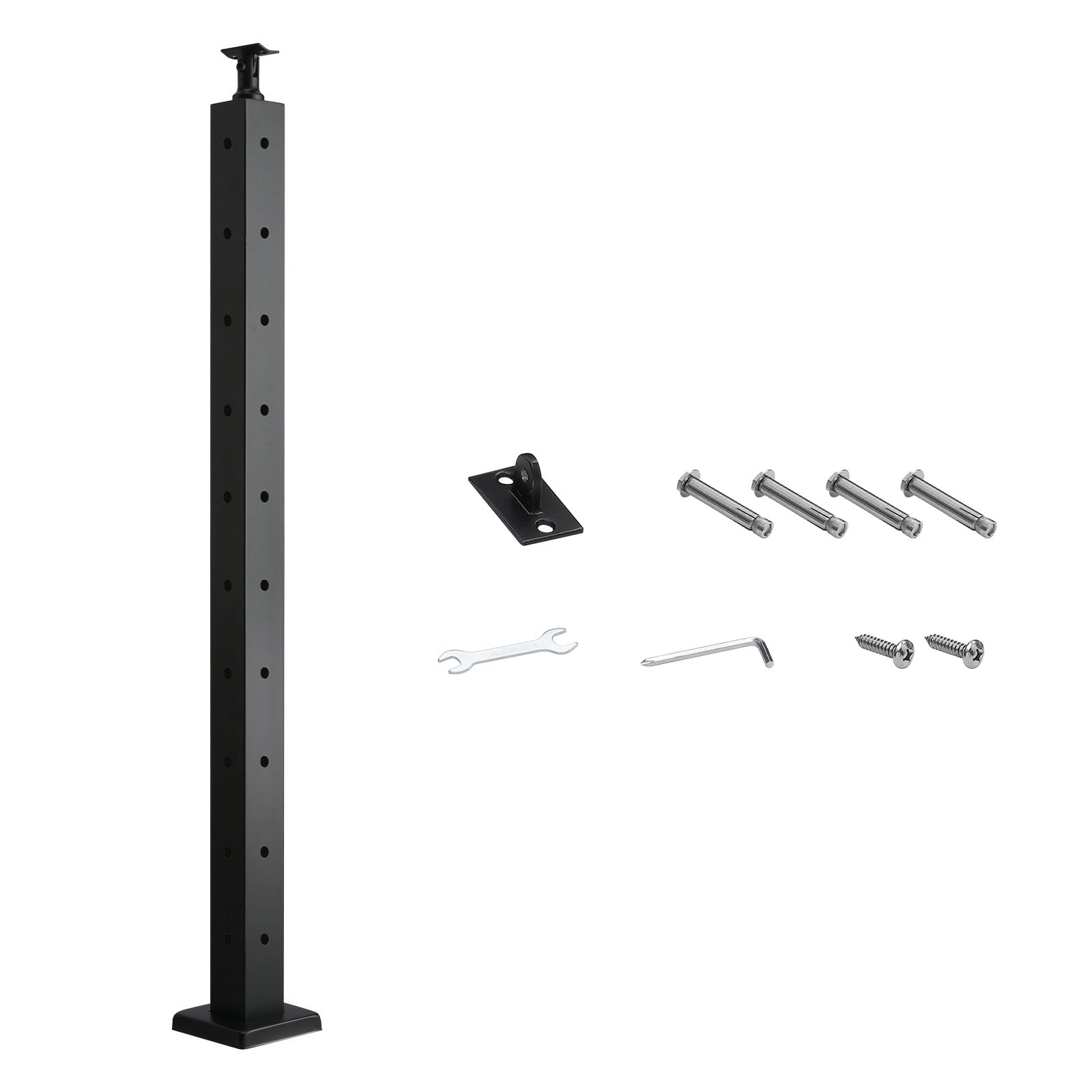 Cable Railing Post, 36x2x2 Inch Corner Railing Post, with L-Shaped Pre-Drilled Holes, Stainless Steel Cable Rail Post with Horizontal and Curved Bracket, 1-Pack, Black, 1JZLGZXHS914ZPBNY001V0