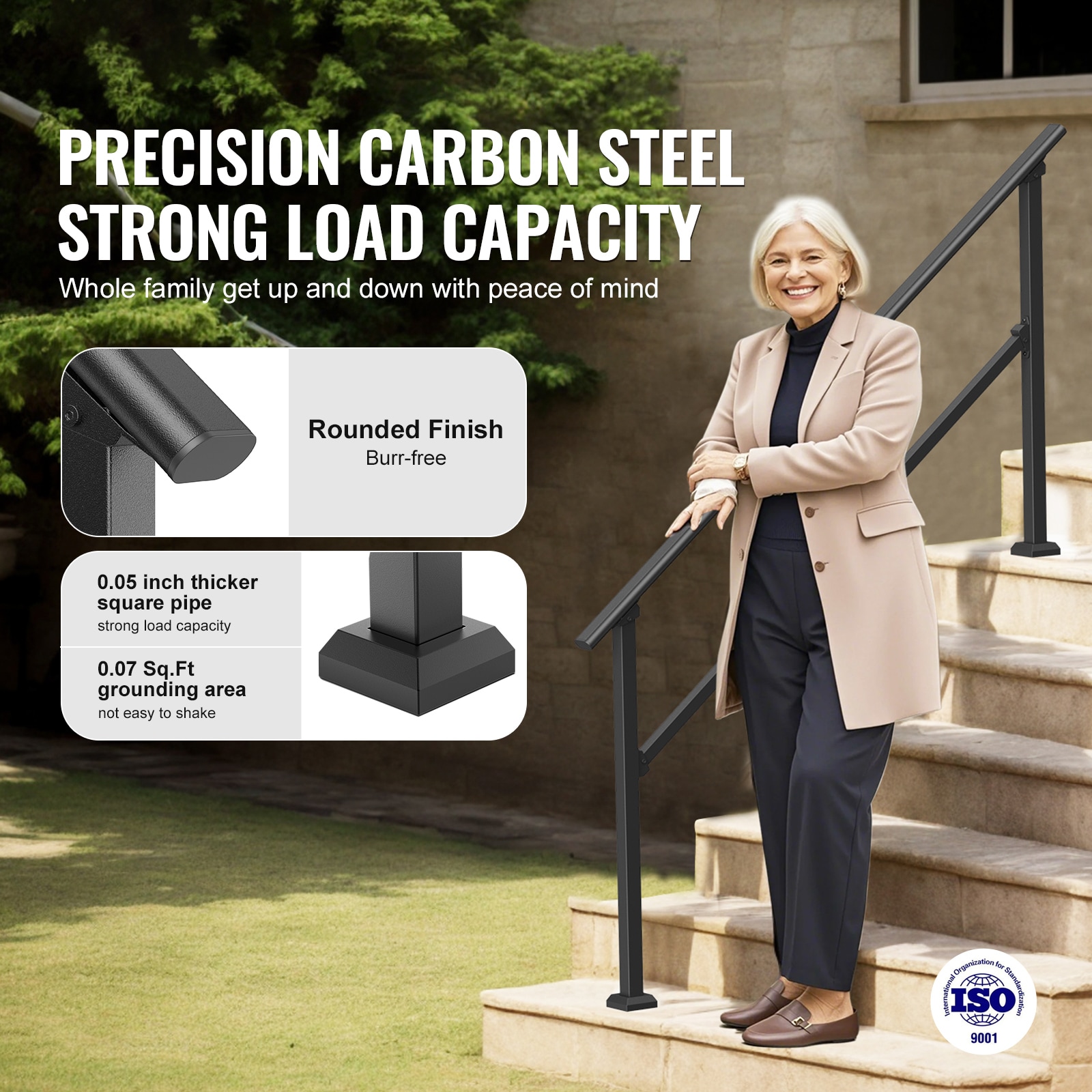 5-6 Handrails for Outdoor for Seniors Porch Deck Black Square Tube Steel