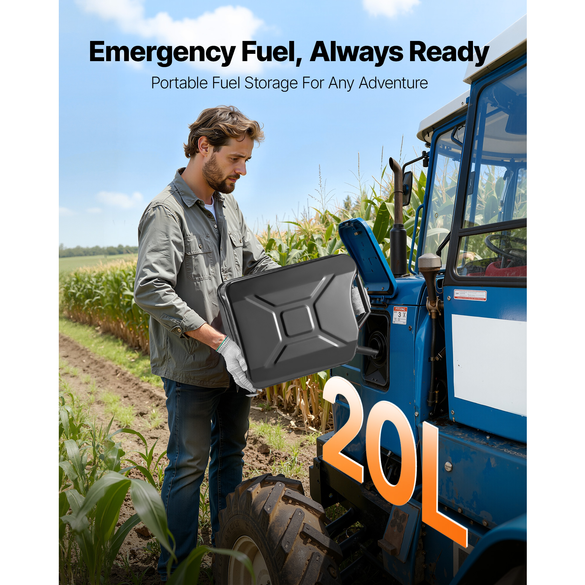 Metal Fuel Container, 5.3 Gallon, Fuel Jerry Can with Spout and Comfort Handle, 6 L/min Max Flow Rate, Leakproof & Corrosion-resistant Metal Gas Tank Most Cars Motorcycle ATV UTV, Black