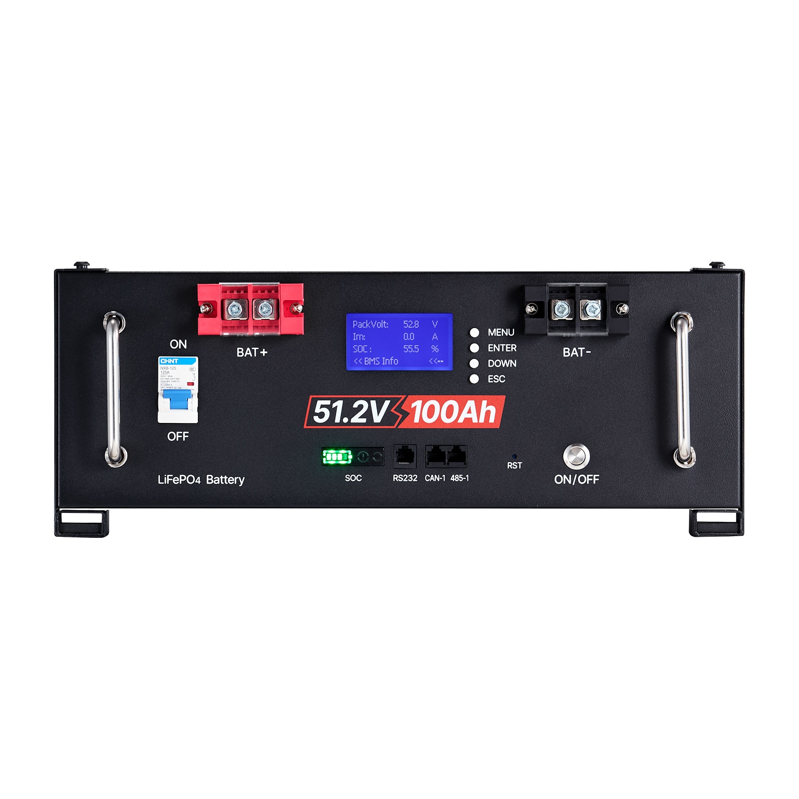 48V 100Ah LiFePO4 锂电池，内置 100A BMS，51.2V 机架式 LiFePO4 电池带蓝牙，5.12kWh 容量，最大 6000 循环，LCD 显示屏，适用于离网、太阳能系统、