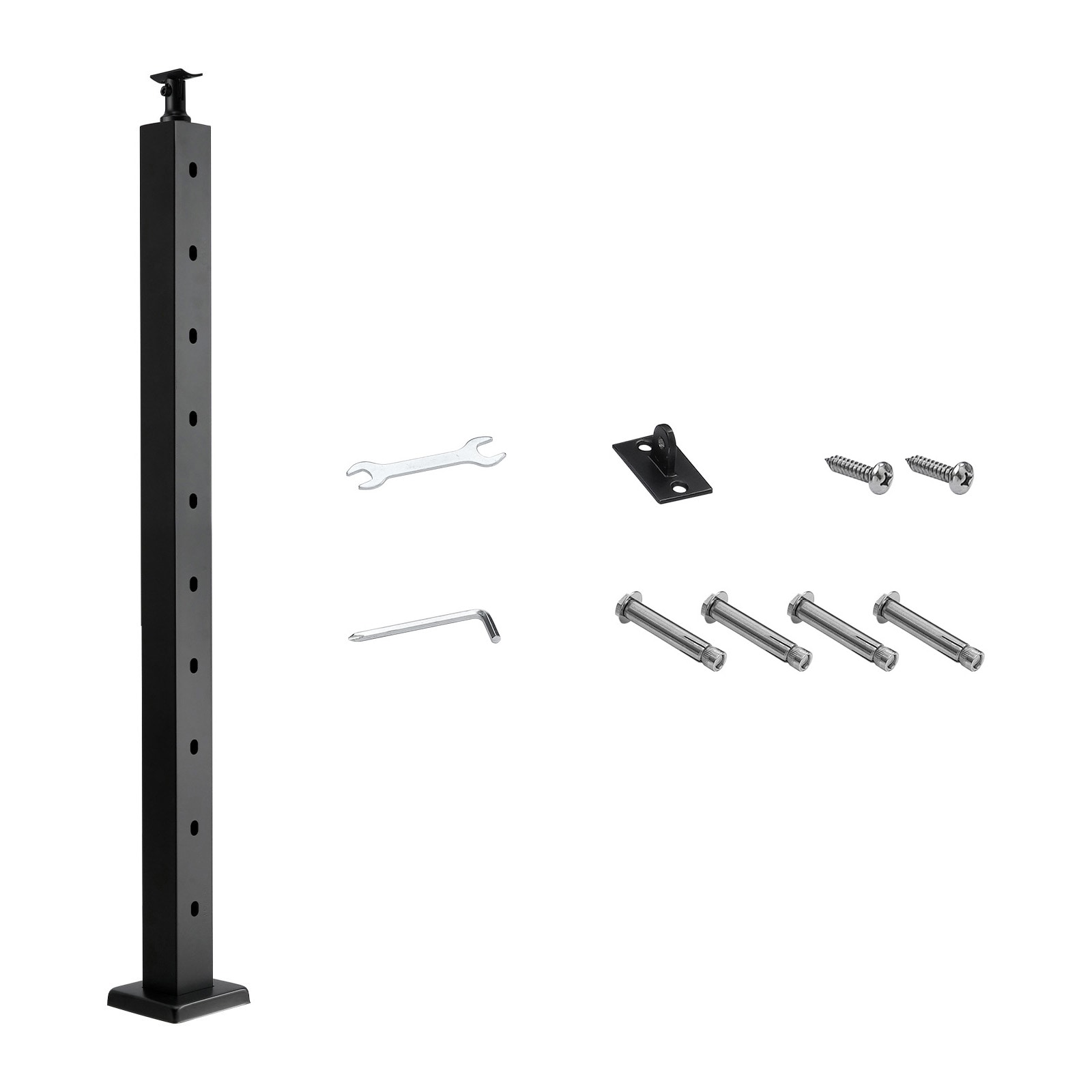 Cable Railing Post, 36x2x2 Inch Stair Railing Post, with Pre-Drilled 30° Angled Holes, Stainless Steel Cable Rail Post with Horizontal and Curved Bracket, 1-Pack, Black, 1JZLGZXHS914YIVIS001V0