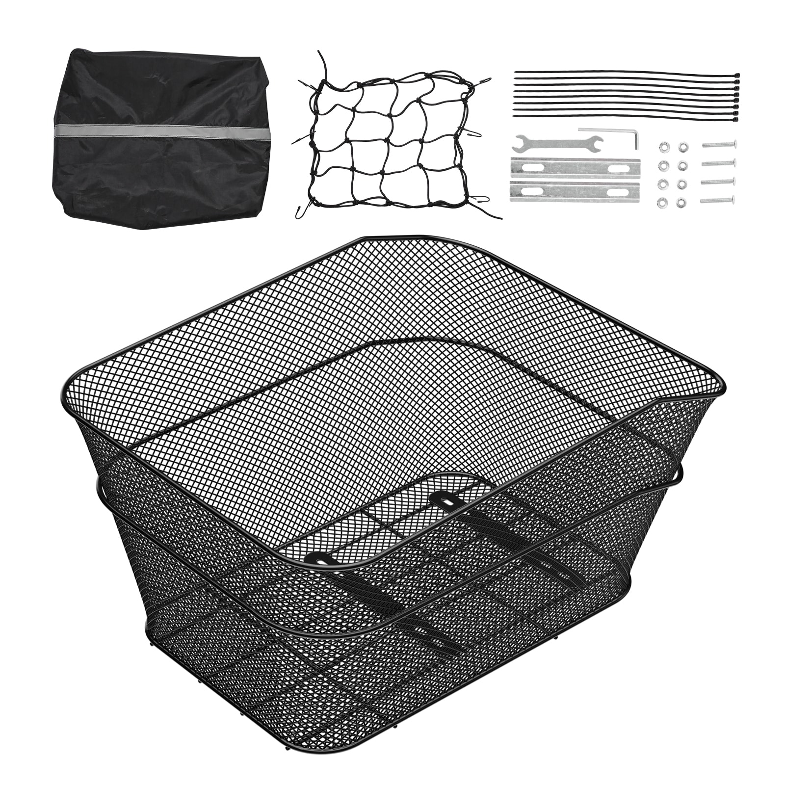 Rear Bike Basket Wire Mesh Bicycle Basket with Cargo Net Waterproof Cover