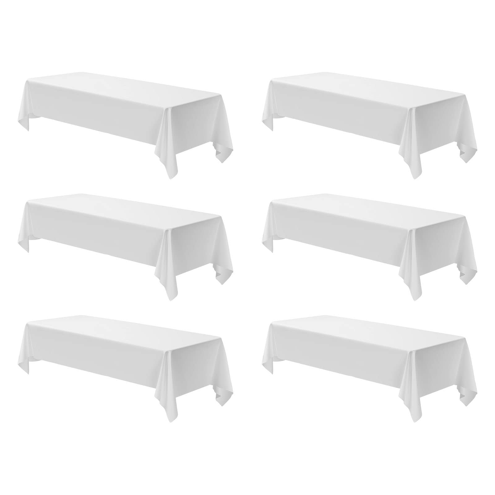 White Tablecloths for Rectangle Tables, 6 Pack, 60 x 102 Inches, Reusable and Machine Washable Table Clothes, Wrinkle-Resistant Polyester Fabric Table Covers for Wedding, Party, Banquet