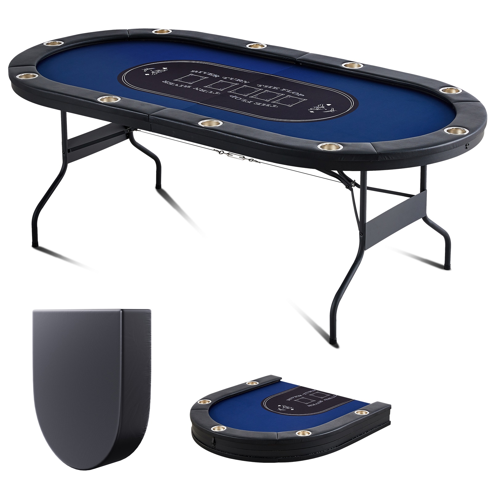 10 Player Foldable Poker Table, Blackjack Texas Holdem Poker Table with Padded Rails and Stainless Steel Cup Holders, Portable Folding Card Board Game Table, 84
