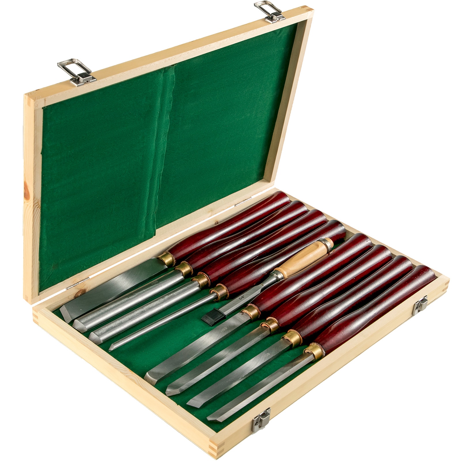 Woodworking Lathe Chisel Set 8 Piece Set Lathe Chisel HSS Steel Blades Wood Turning Tools Wooden Case for Storage for Wood Carving Root Carving Furniture Carving Lathes Red