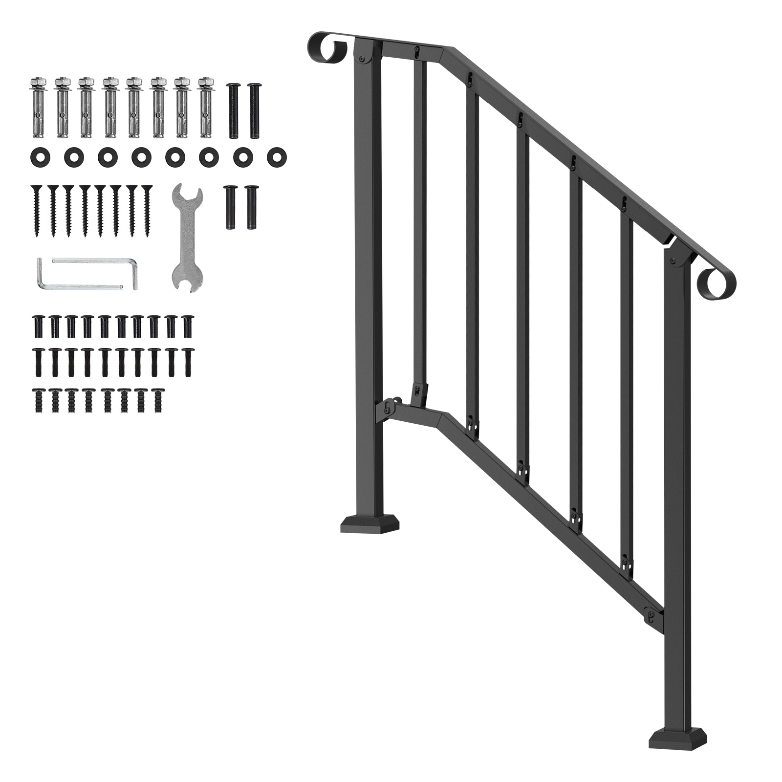 2-3 Step Handrails for Outdoor for Seniors Porch Deck Black Retro Arch