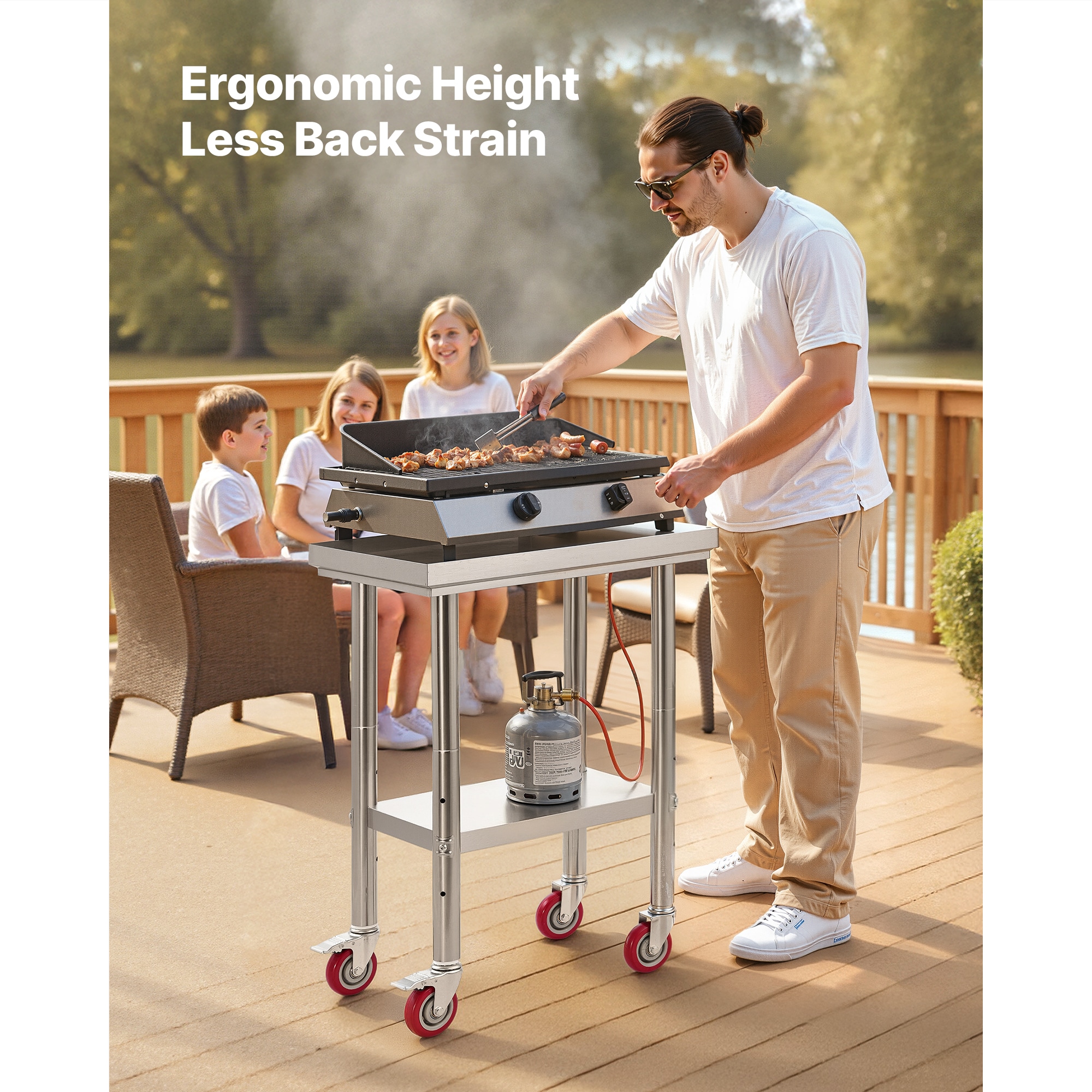 Stainless Steel Table, 24 x 18 Inches Food Prep Worktable with Wheels, Kitchen Prep Table with Adjustable Undershelf Workstations for Commercial Kitchen, Restaurant, Hotel and Garage, Outdoor