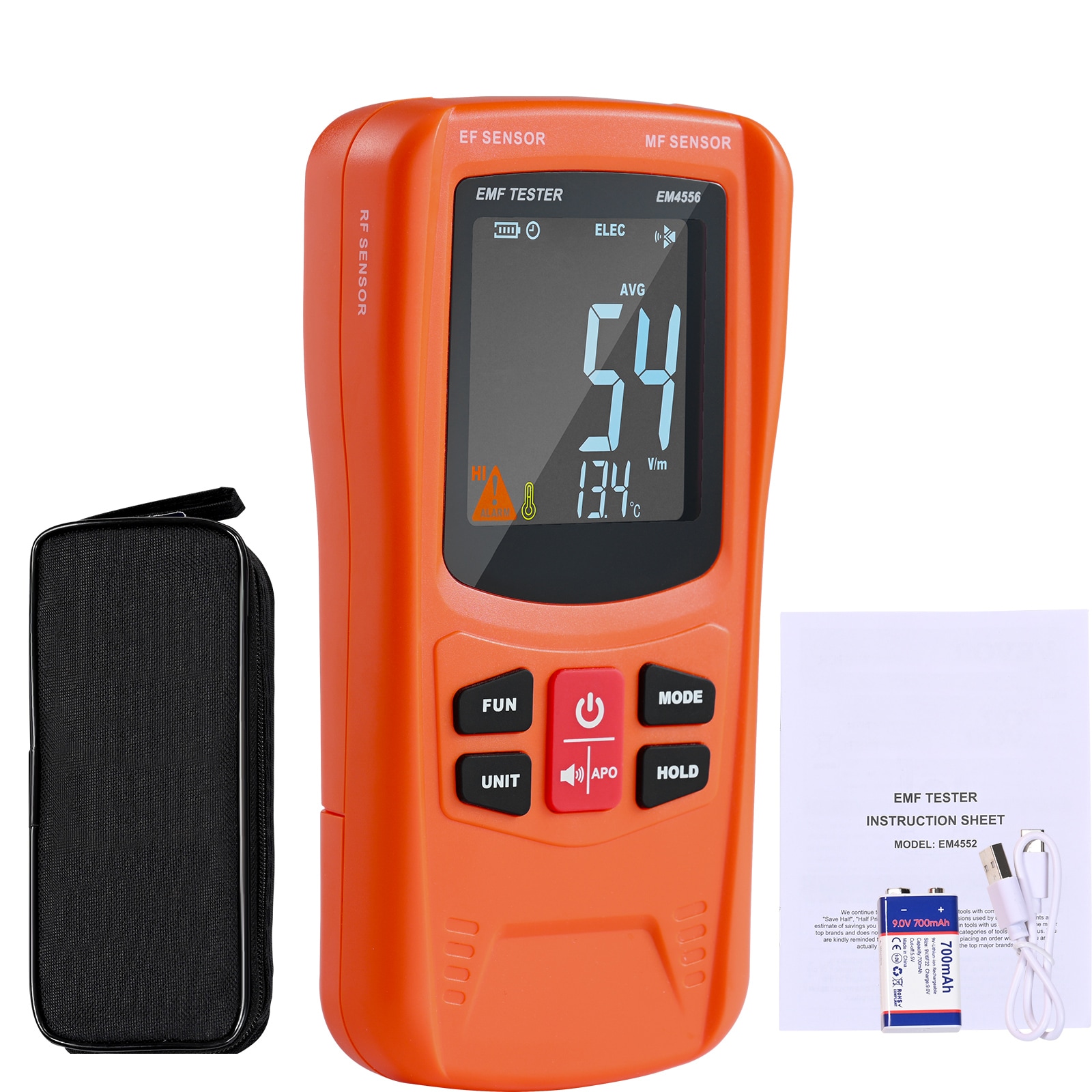 3-in-1 EMF Meter, 5Hz-6GHz, Handheld Rechargeable Electromagnetic Field Radiation Detector, Digital LCD EMF Tester for EF MF RF Home Inspections Outdoor Ghost Hunting 5G Cell Tower Temperature