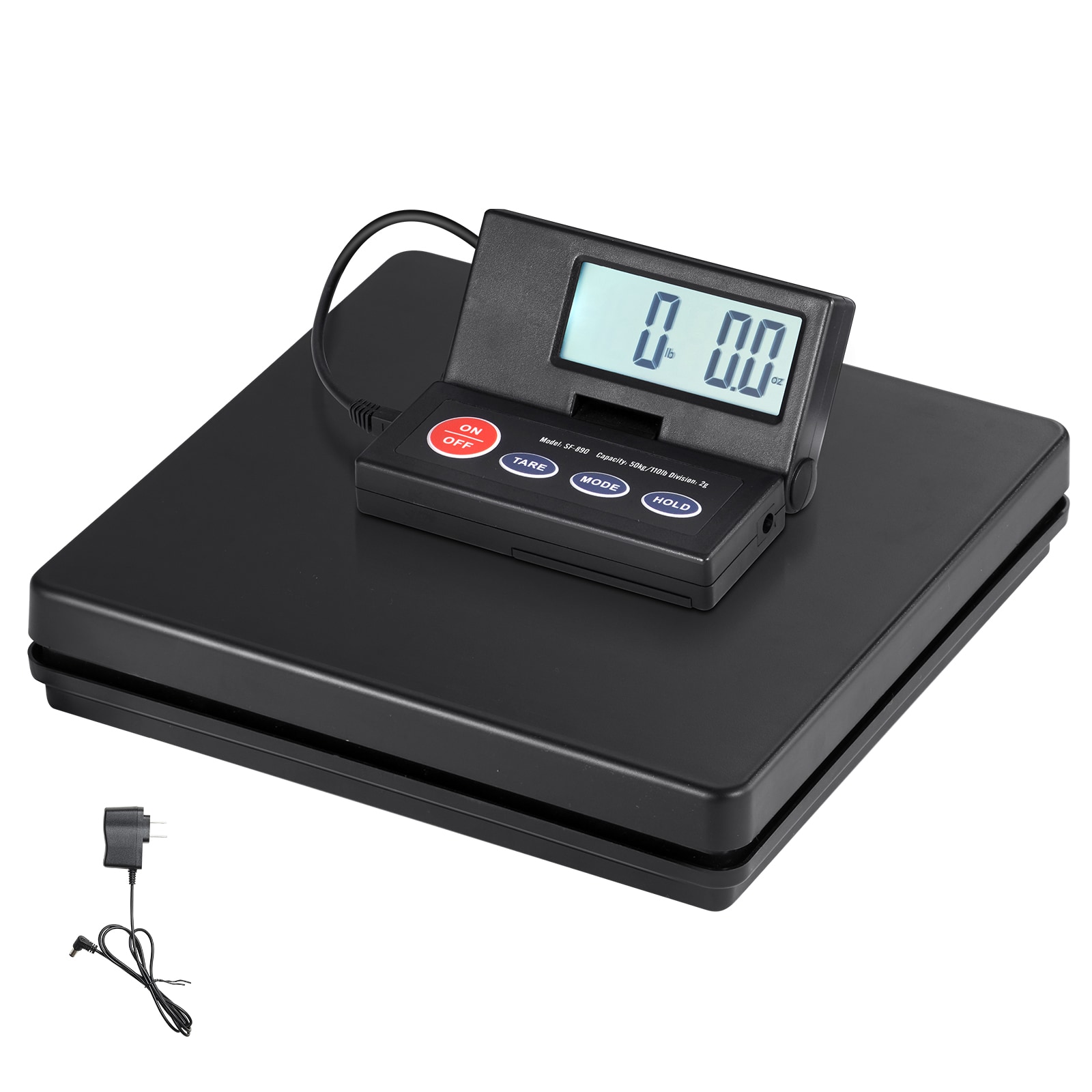 Digital Shipping Scale, 110 lbs x 0.07 oz. Heavy Duty Postal Scale with Timer, Tare, Hold Function, 90° Foldable LCD Screen Package Scale for Laggage, Home, Post Office, AC/DC Powered, FCC Liste