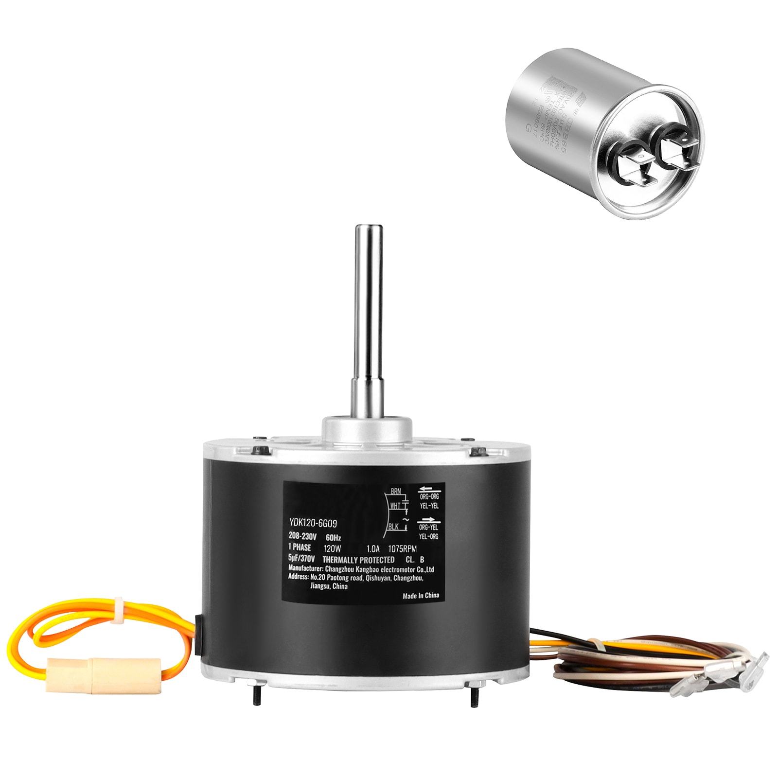 Condenser Fan Motor OGD1016, 1/6 HP 208-230V Condenser Fan Motor 1075RPM, OEM Standard Upgraded Replacement Condenser Motor Reversible Rotating, Explosion-proof CBB65 5μF/370V Capacitor