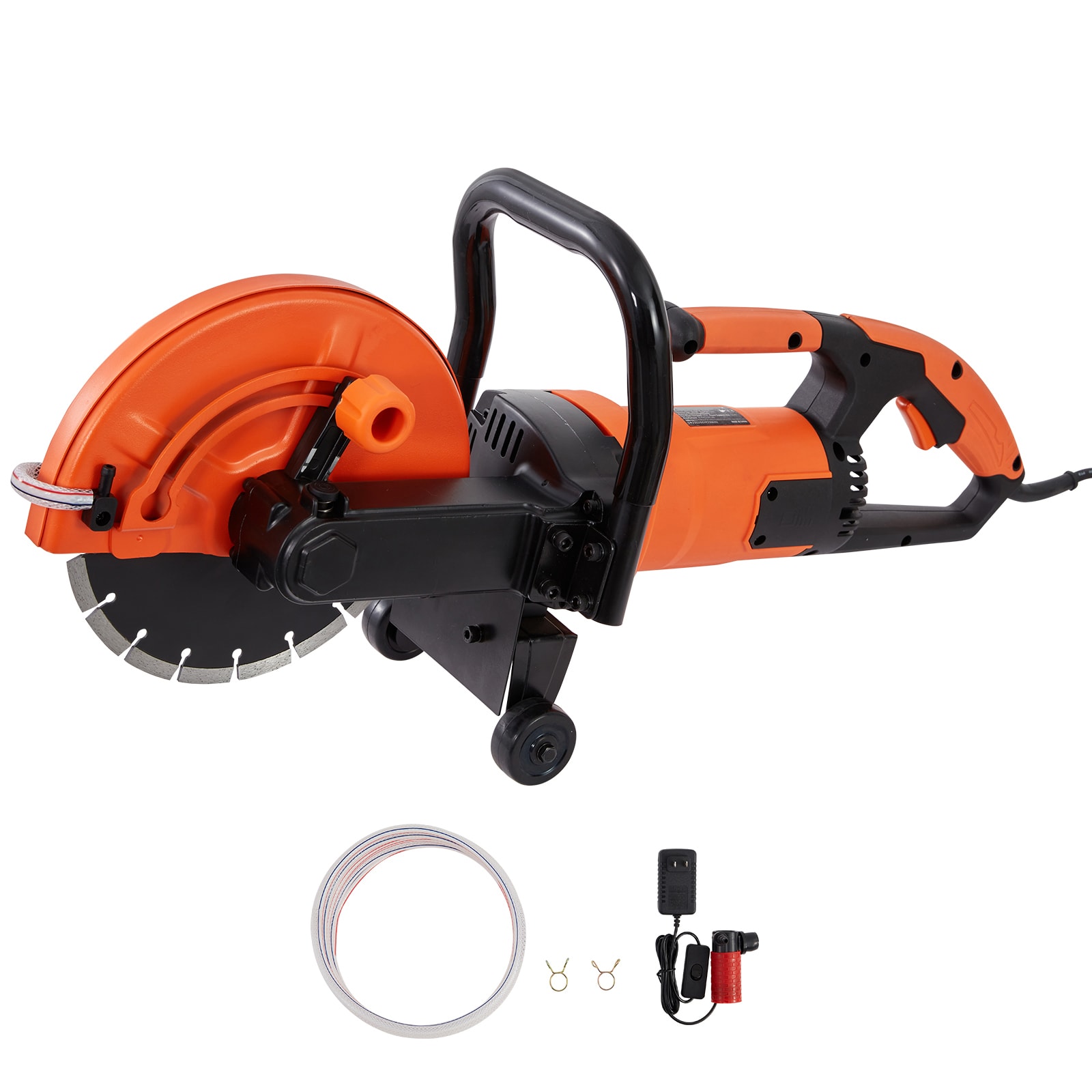 Electric Concrete Saw, 9 in, 1800 W 15 A Motor Circular Saw Cutter with 3.5 in Cutting Depth, Wet/Dry Disk Saw Cutter Includes Water Line, Pump and Blade, for Stone, Brick
