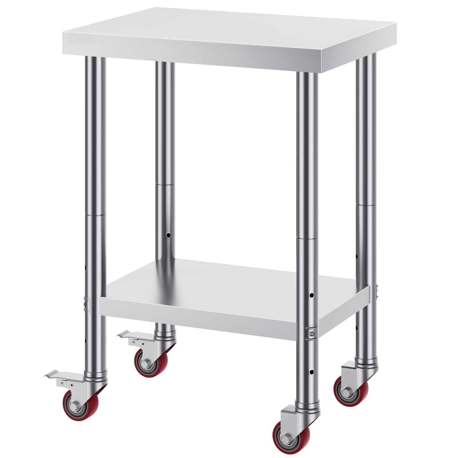 24x18x34 Inch Stainless Steel Work Table 3-Stage Adjustable Shelf with 4 Wheels Heavy Duty Commercial Food Prep Worktable with Brake for Kitchen Prep Work