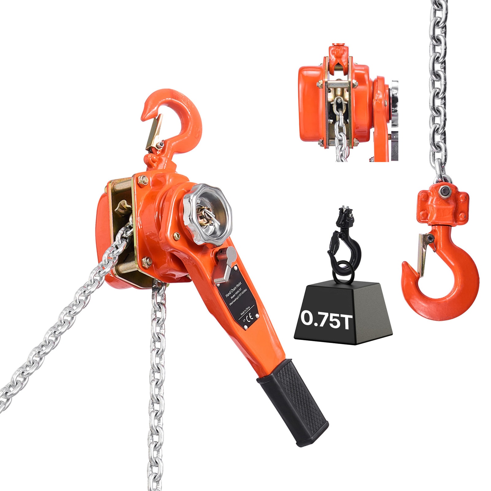 Manual Lever Chain Hoist, 3/4T 1650LBS Capacity Heavy Duty Come Along, 20FT Lift G80 Alloy Steel Chain With Dual Pawl Mechanical Brake,360°Rotating Hooks, for Warehouse Construction Garage