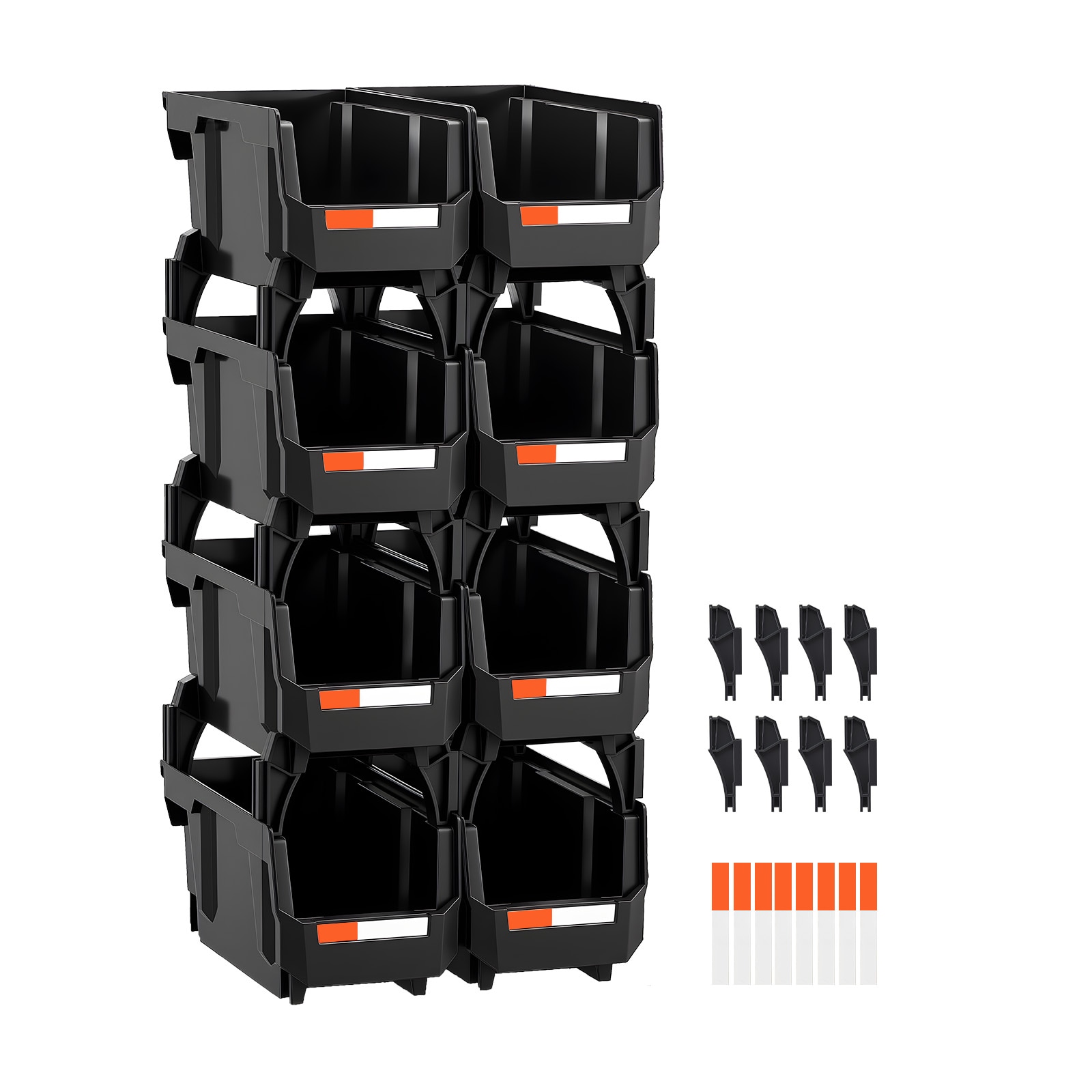 Plastic Stackable Storage Bins, 10.9 x 5.5 x 5.1 inch (8 Pack), Plastic Containers for Organizing and Storage Bins for Closet, Garage, Small Parts, Office Supplies and Other Accessories, Black