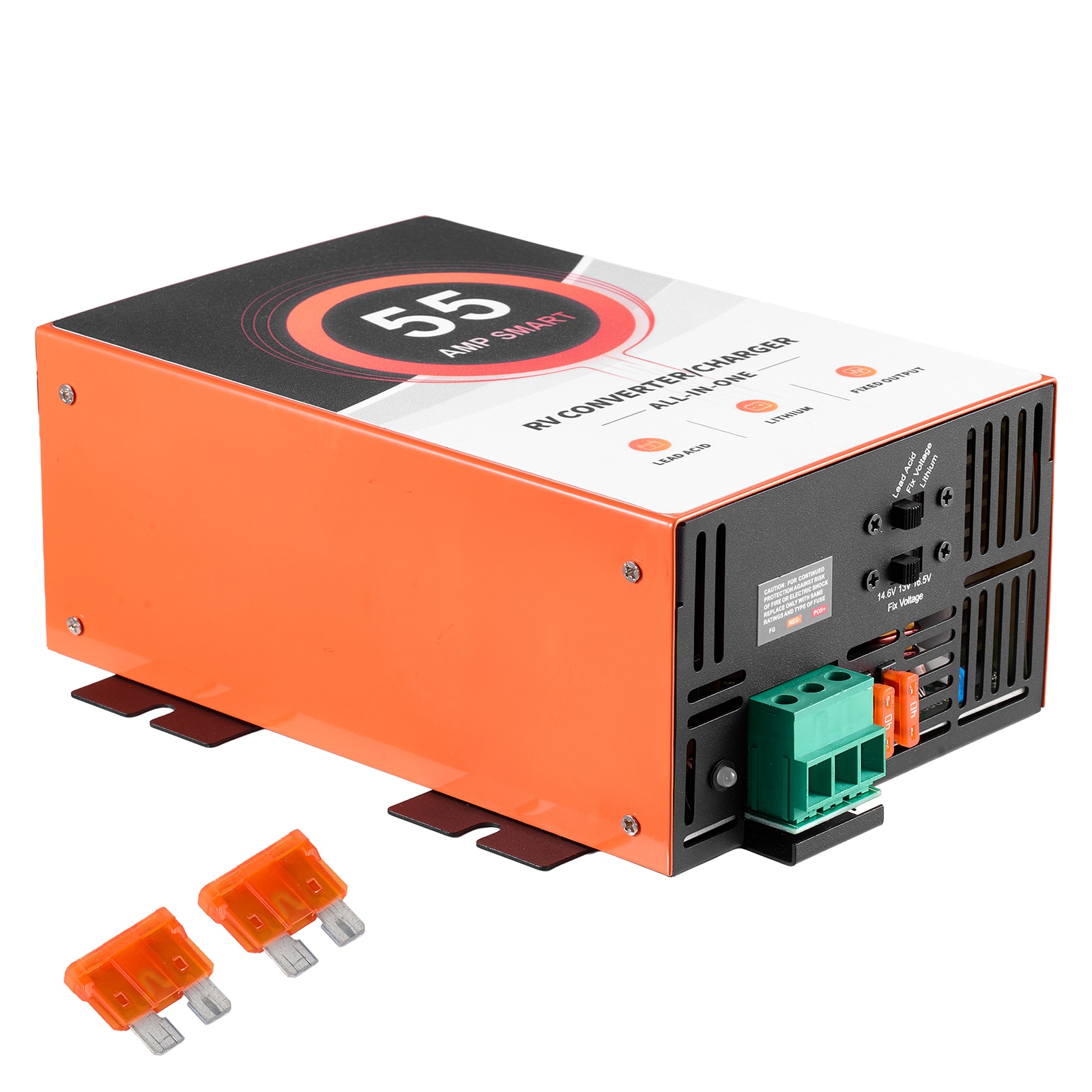 RV Power Converter, 55 Amp, 110V AC to 12V DC RV Converter Battery Charger, Multi Stage Smart Charging, 13V to 16.5V Operating Range, Compatible with Lithium & Lead Acid Battery, for Camper