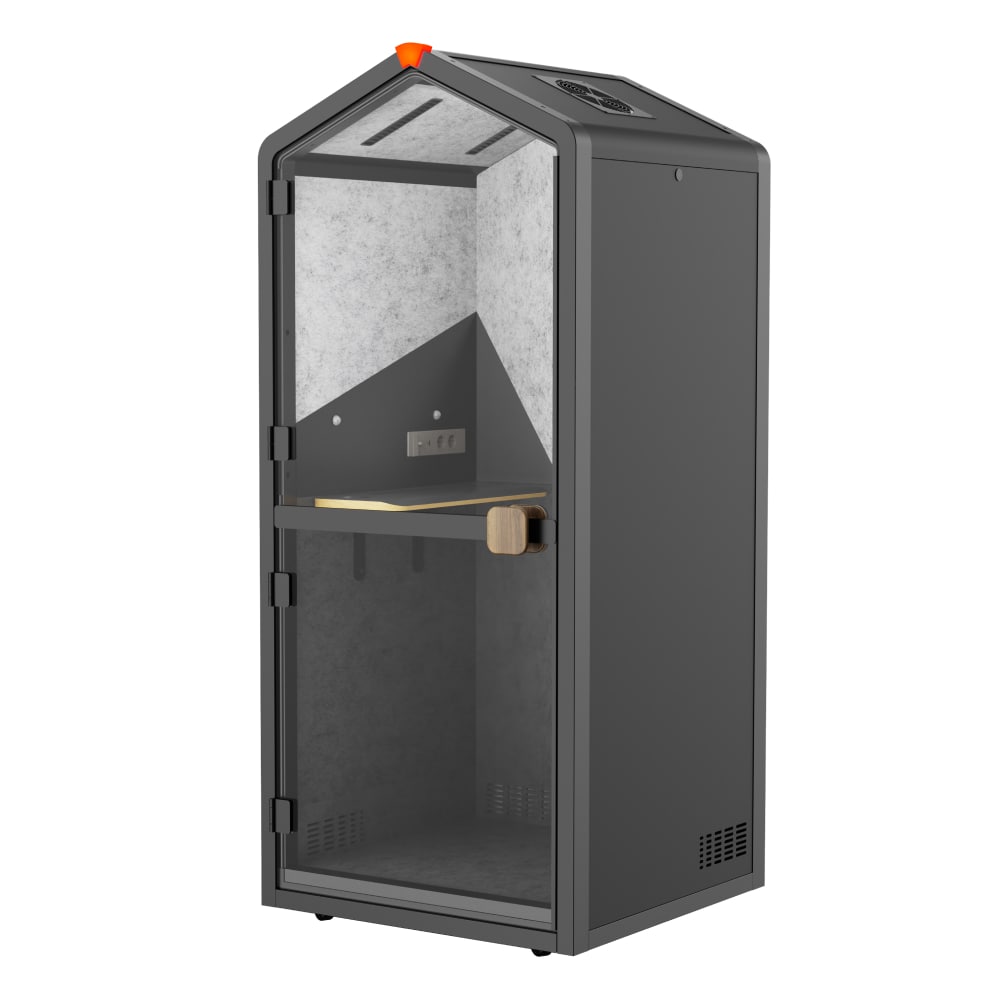 1-Person Acoustic Privacy Booth, Modular Meeting Room with Built-in Desk, Eco-Safe Fireproof Wall, Smart Motion Sensor Control, Universal Casters & Adjustable Feet for Office