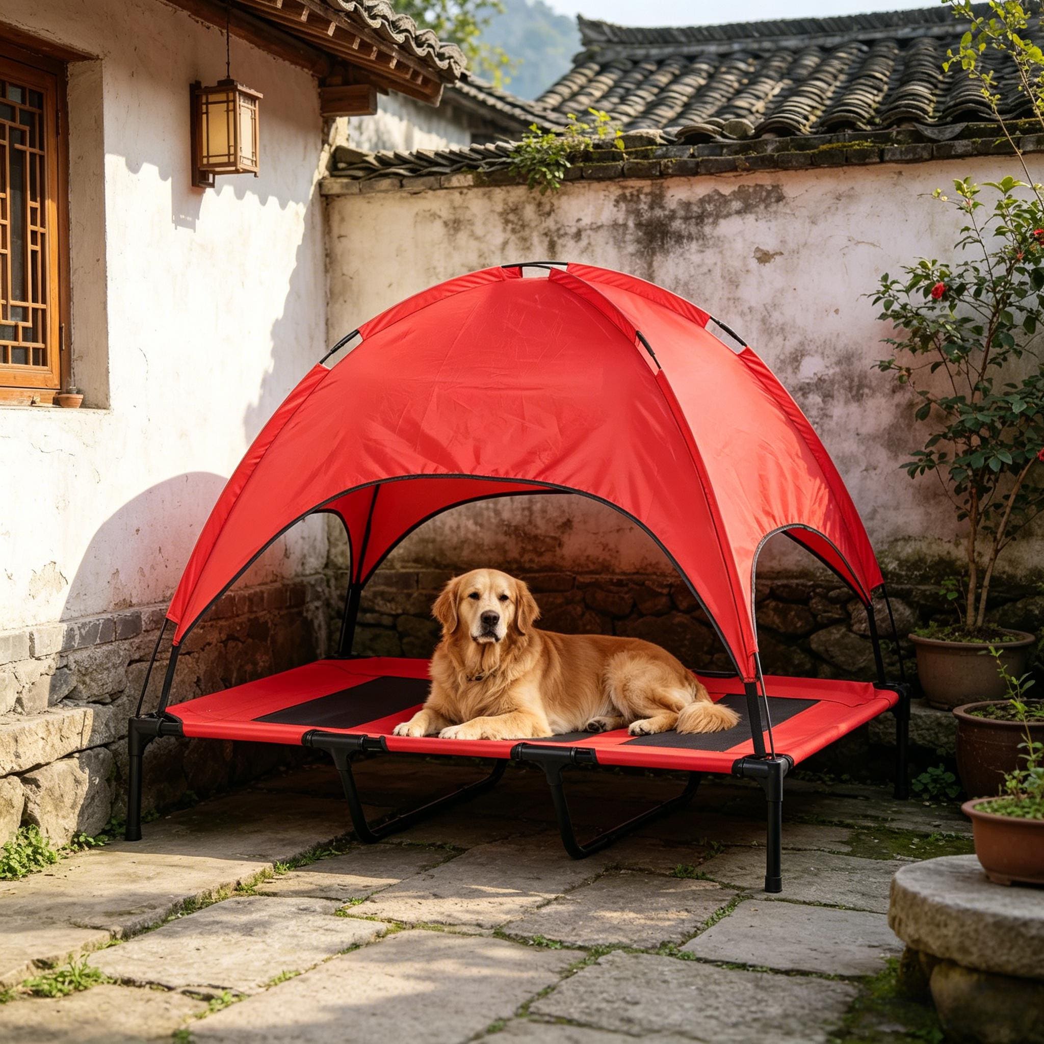 RED Elevated Portable Dog Cot Cooling 48
