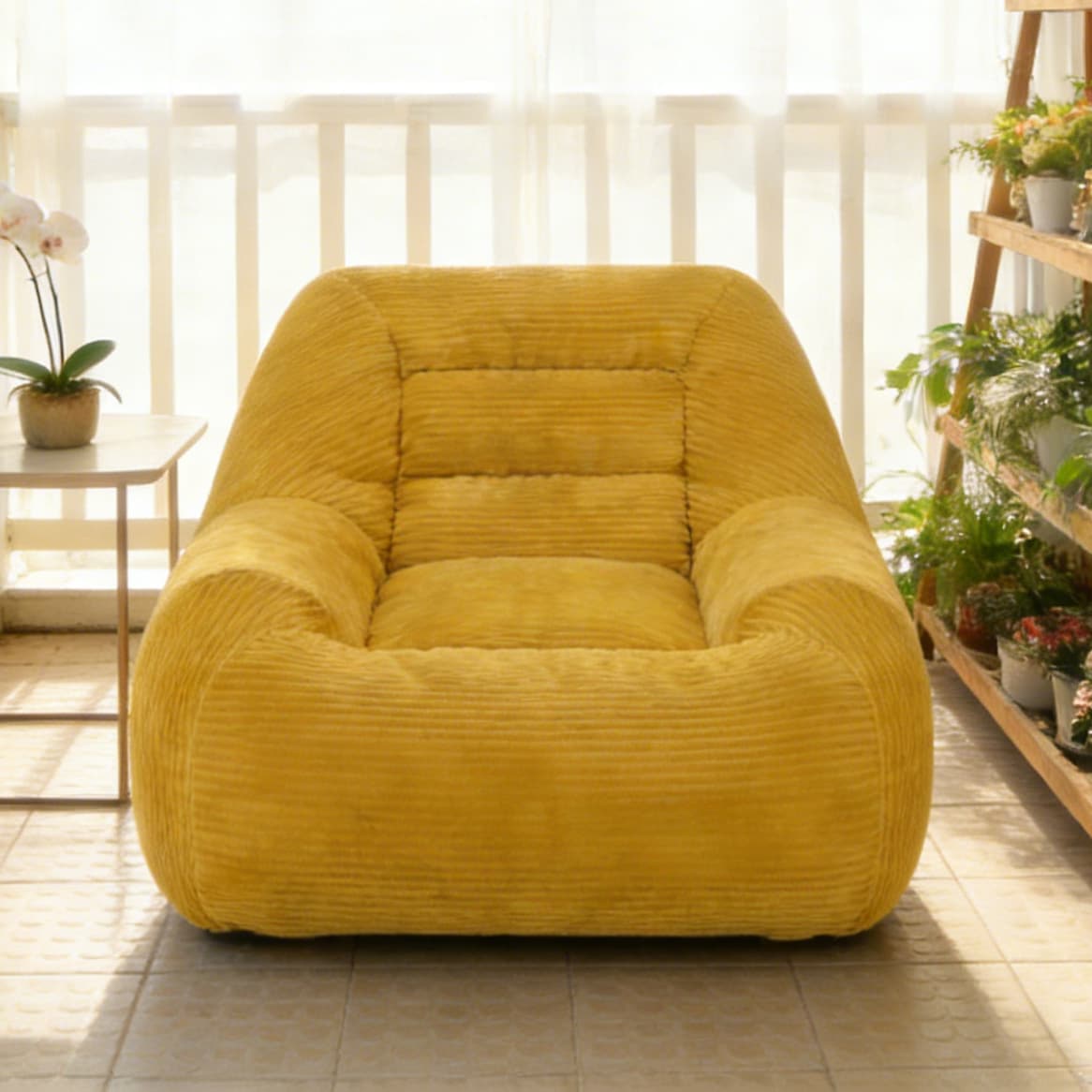 Corduroy Fabric Beanbag Couch for Living Room, Bedroom & Dorm, Cozy Fluffy Cloud Mini Couch,YELLOW