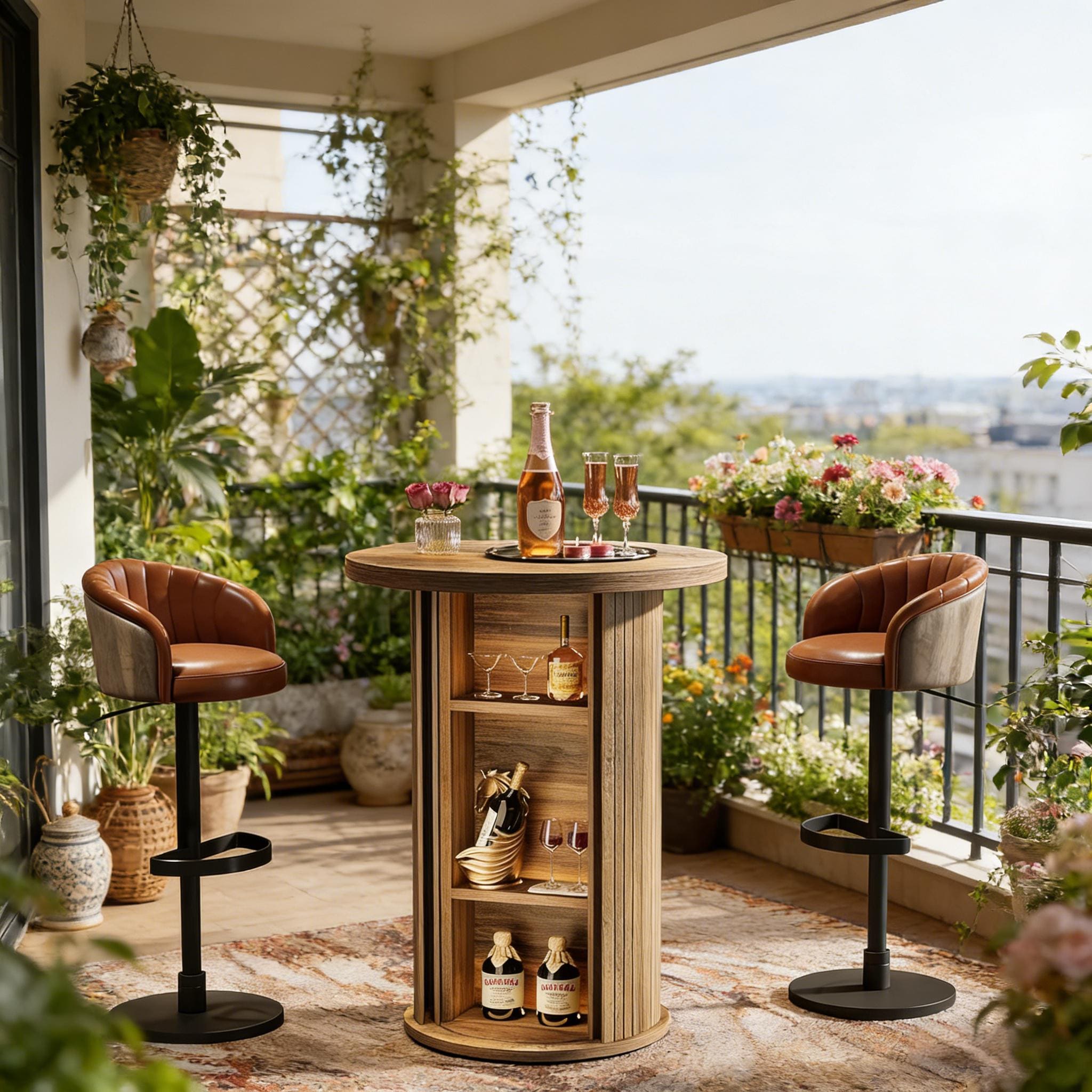 (old sku: S05790285 ) Round Bar Table, High Top Pub Table with 3-Tier Hidden Storage Shelves
