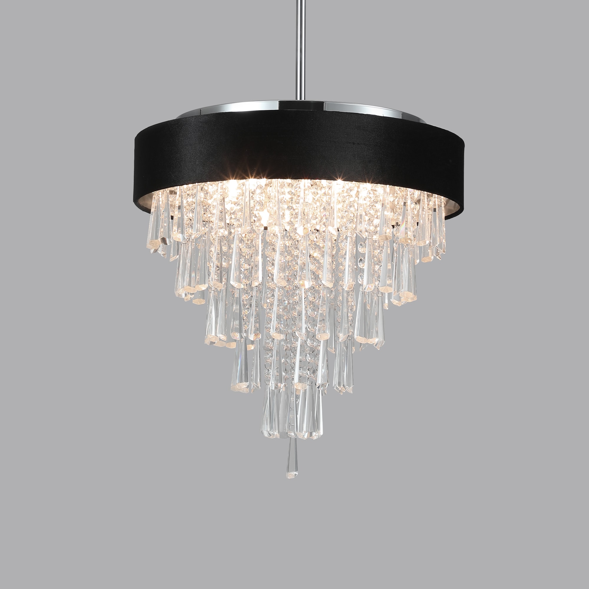 18-inch Modern Crystal Chandelier with Black Imitation Velvet Anti-Glare Shade, Adjustable Height, 8-Light G9 Base for Dining Room, Living Room, or Bedroom (Bulb Not Included)