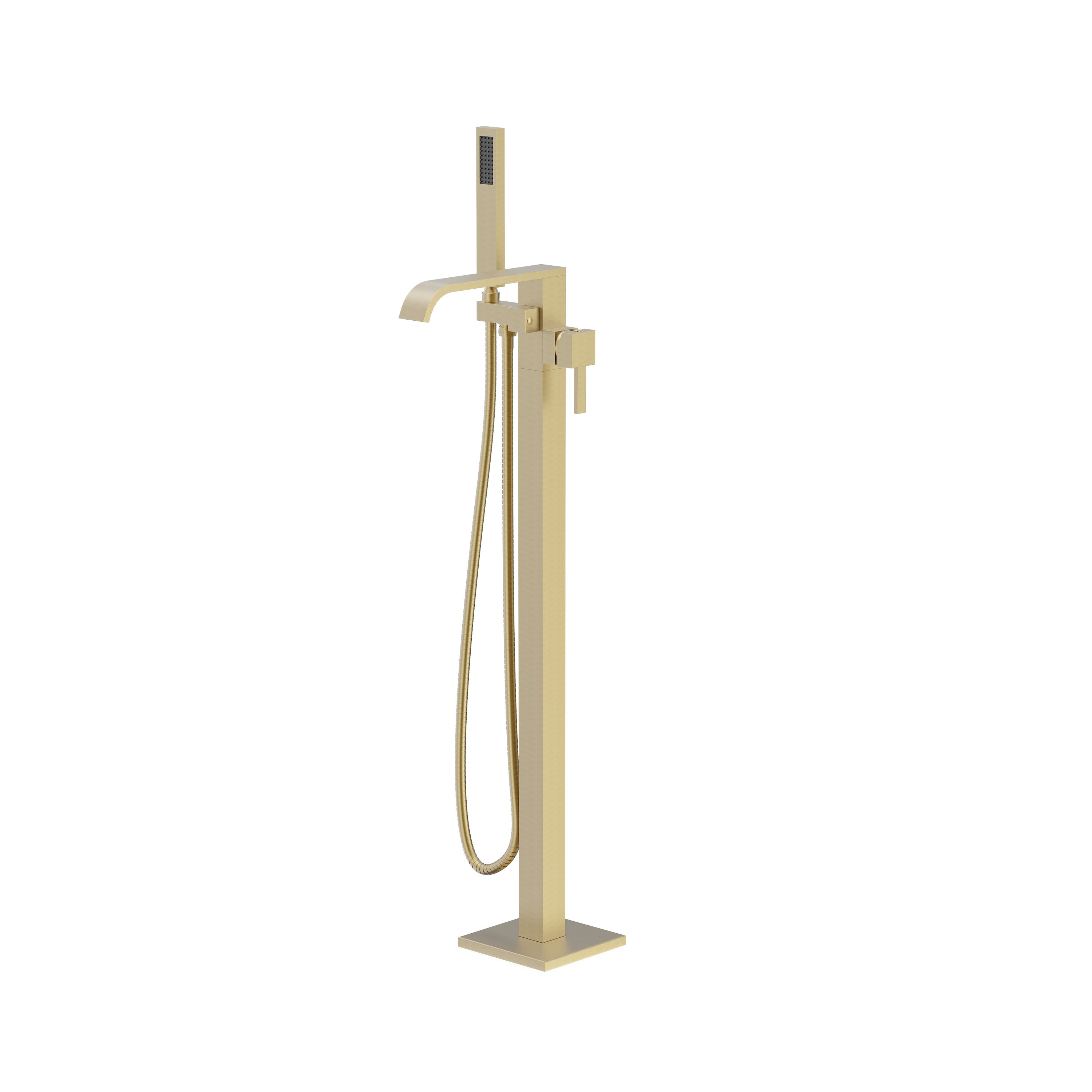 Freestanding Bathtub Faucet Tub Filler Brass Brushed Gold Floor Mount Faucets Brass Single Handle with Hand Shower High Flow