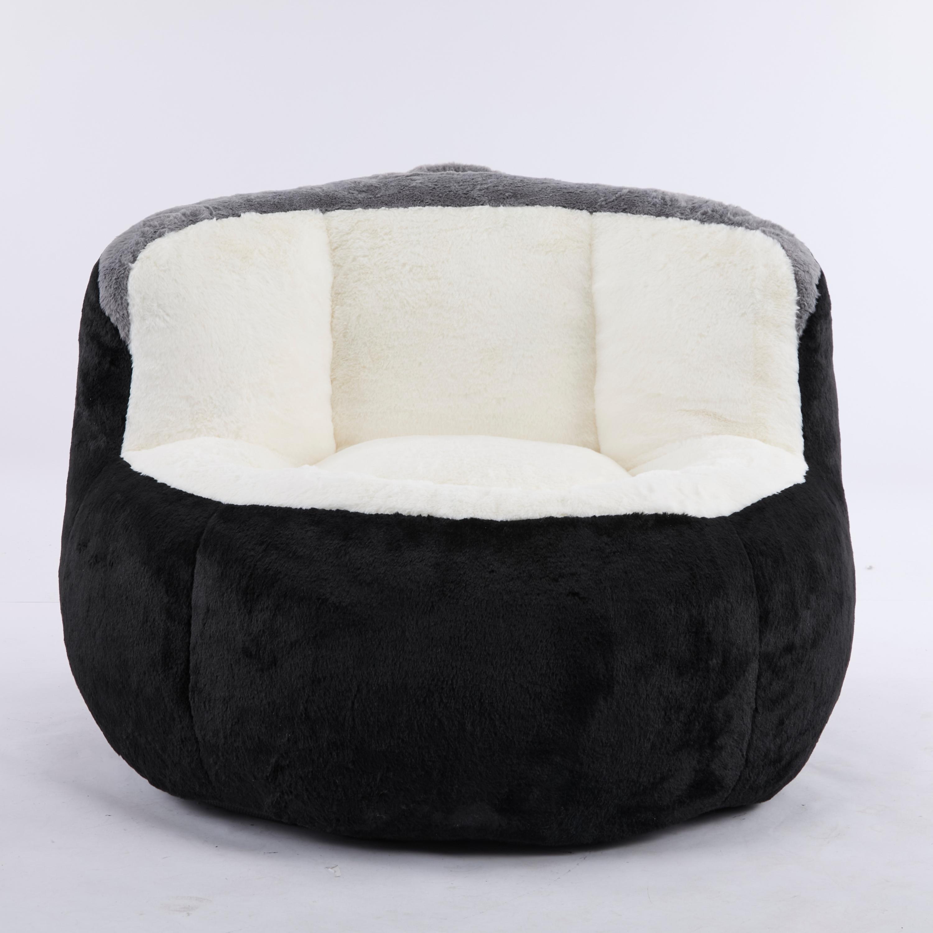 Oversized Bean Bag Chairs,Multicolor Faux Fur Couch Filled with Shredded Sponge,Large Lounger Sofa For Living Room,No Assembly Required , Black+White+Grey