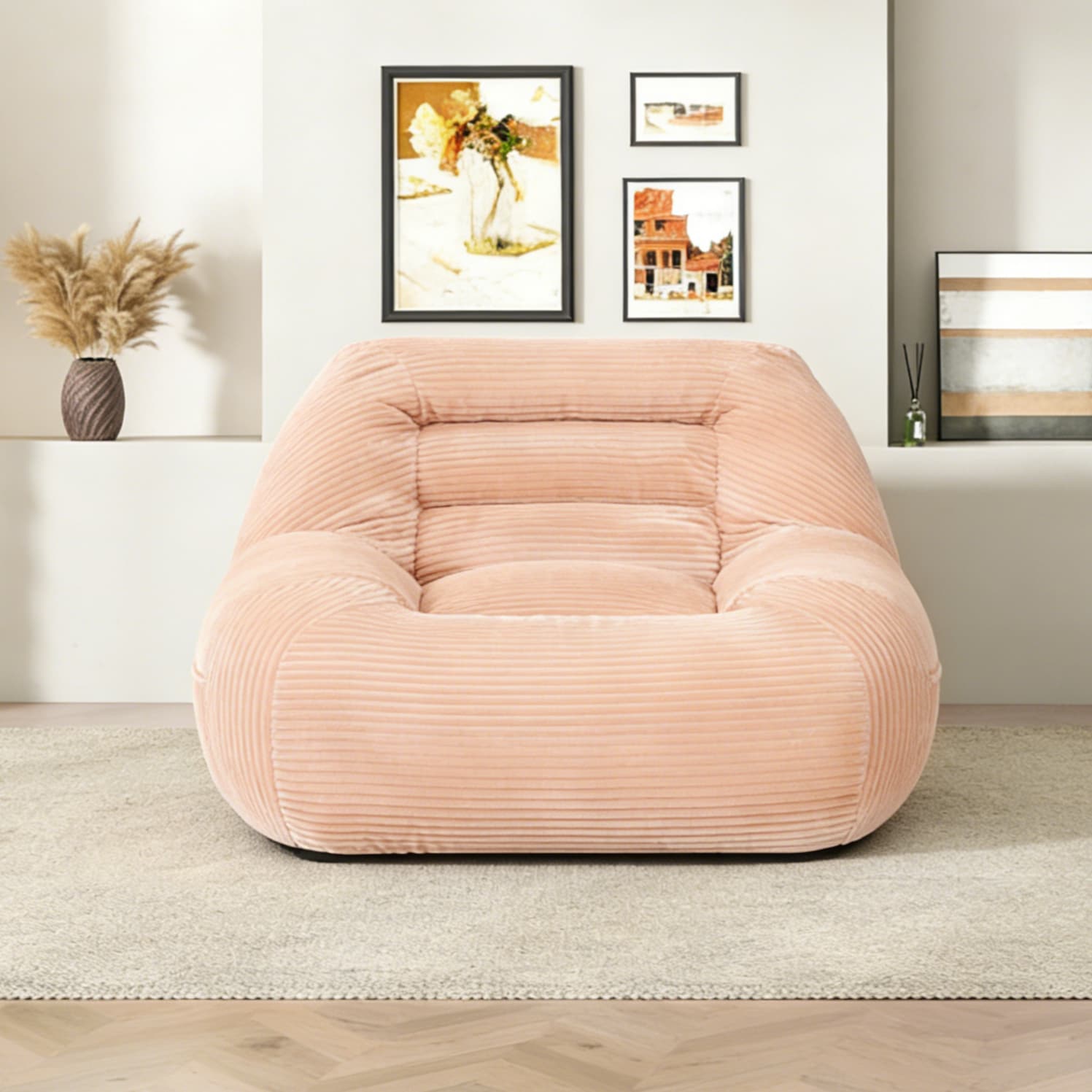 Corduroy Fabric Beanbag Couch for Living Room, Bedroom & Dorm, Cozy Fluffy Cloud Mini Couch,Pink