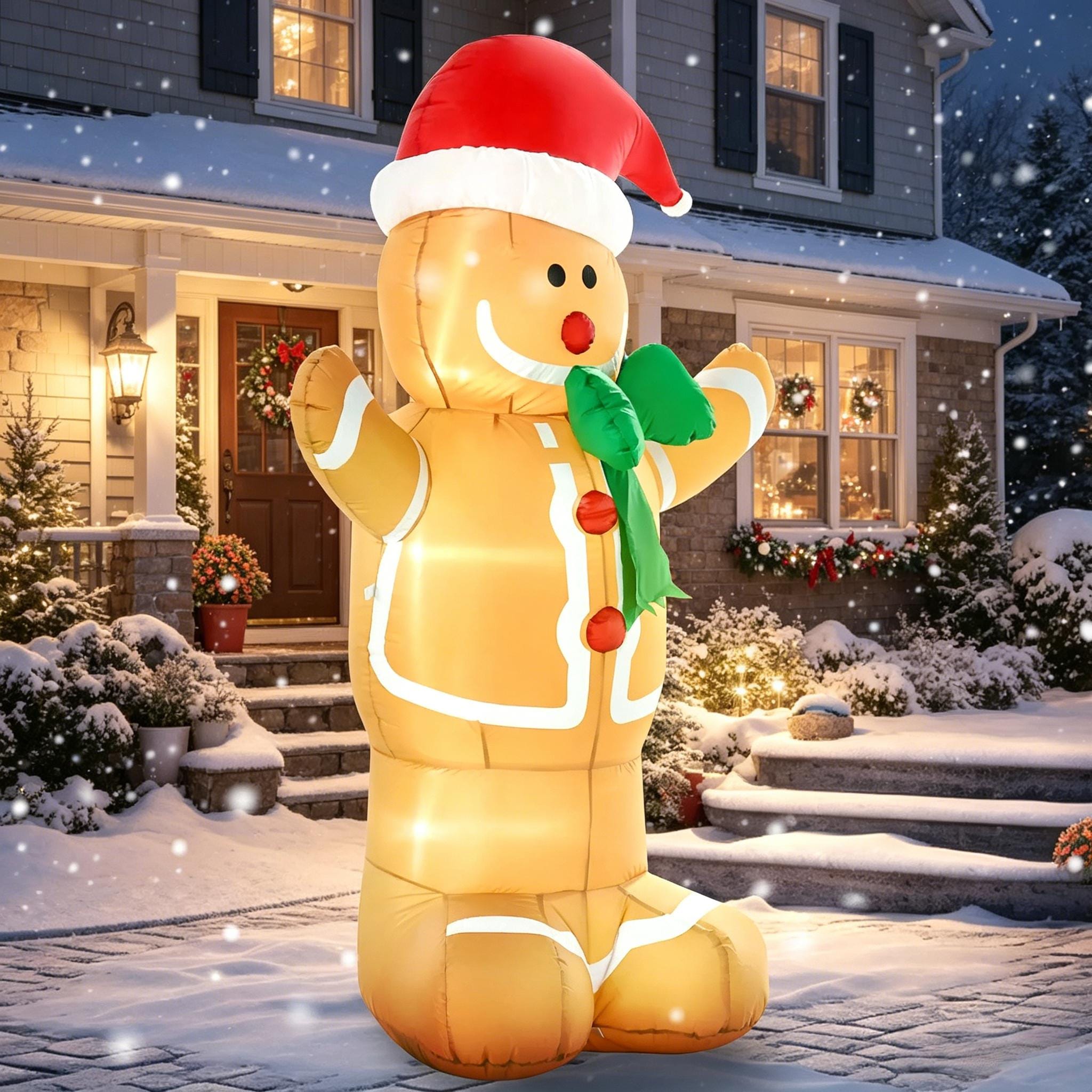 6ft Christmas Inflatable Gingerbread Man, Outdoor Blow-Up Yard Decoration with LED Lights
