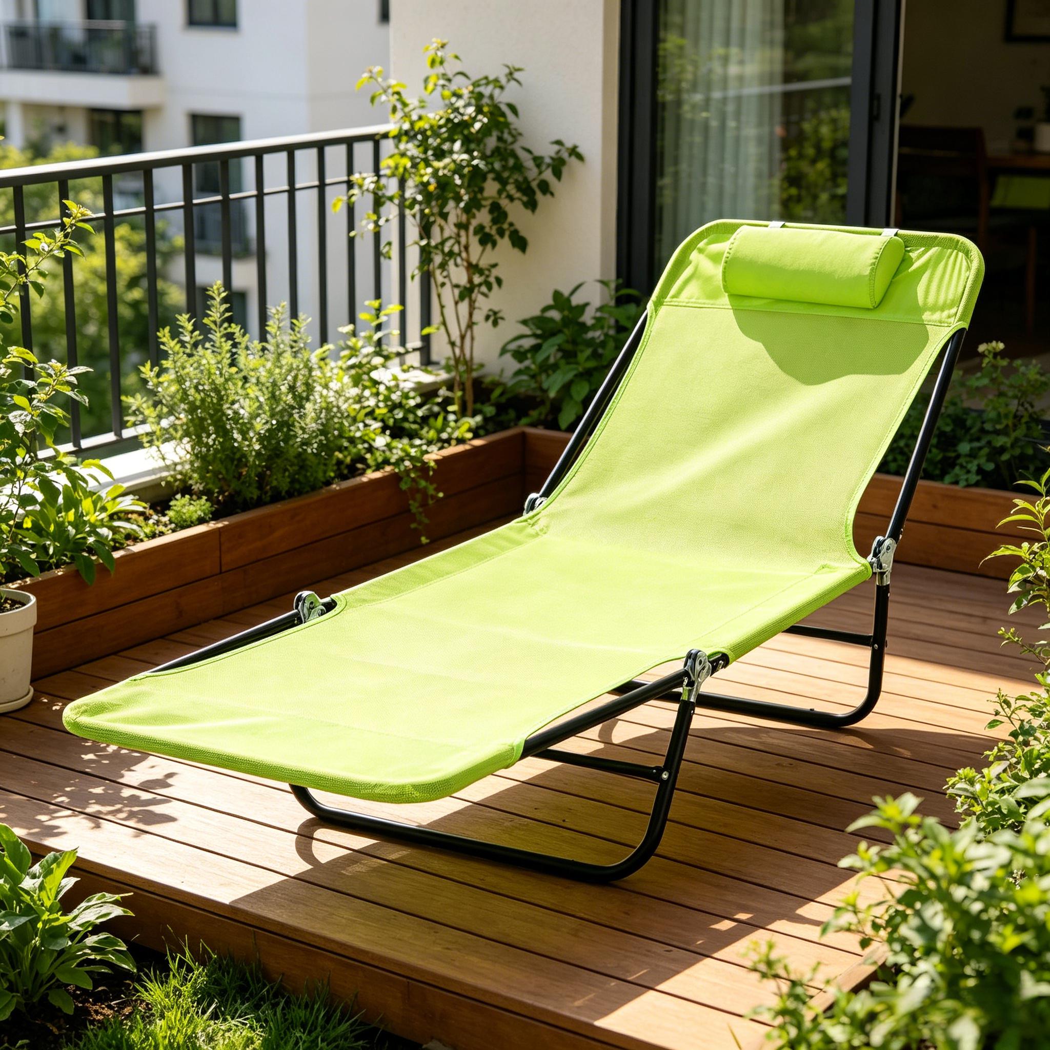 Folding Chaise Lounge Chair, Pool Sun Tanning Chair, Outdoor Lounge Chair with Reclining Back, Breathable Mesh Seat, Headrest