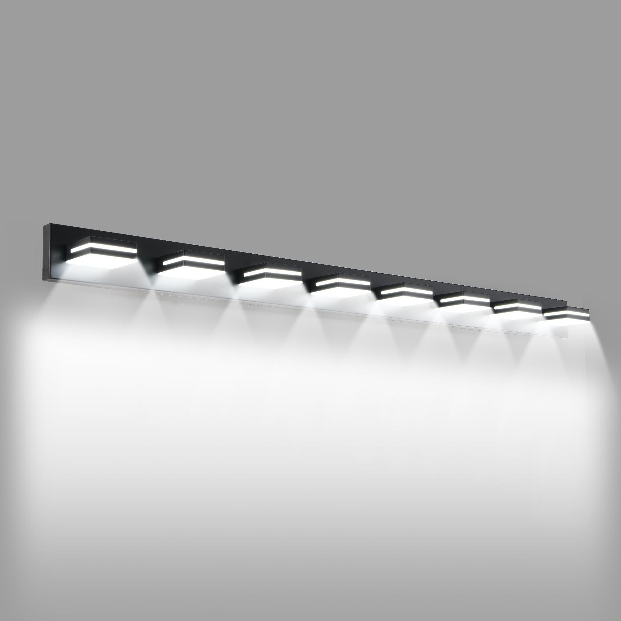 Modern Black LED Vanity Light, 8-Lights Wall Sconce for Bathroom and Mirror, Sleek Minimalist Design, Energy-Efficient, Easy to Install