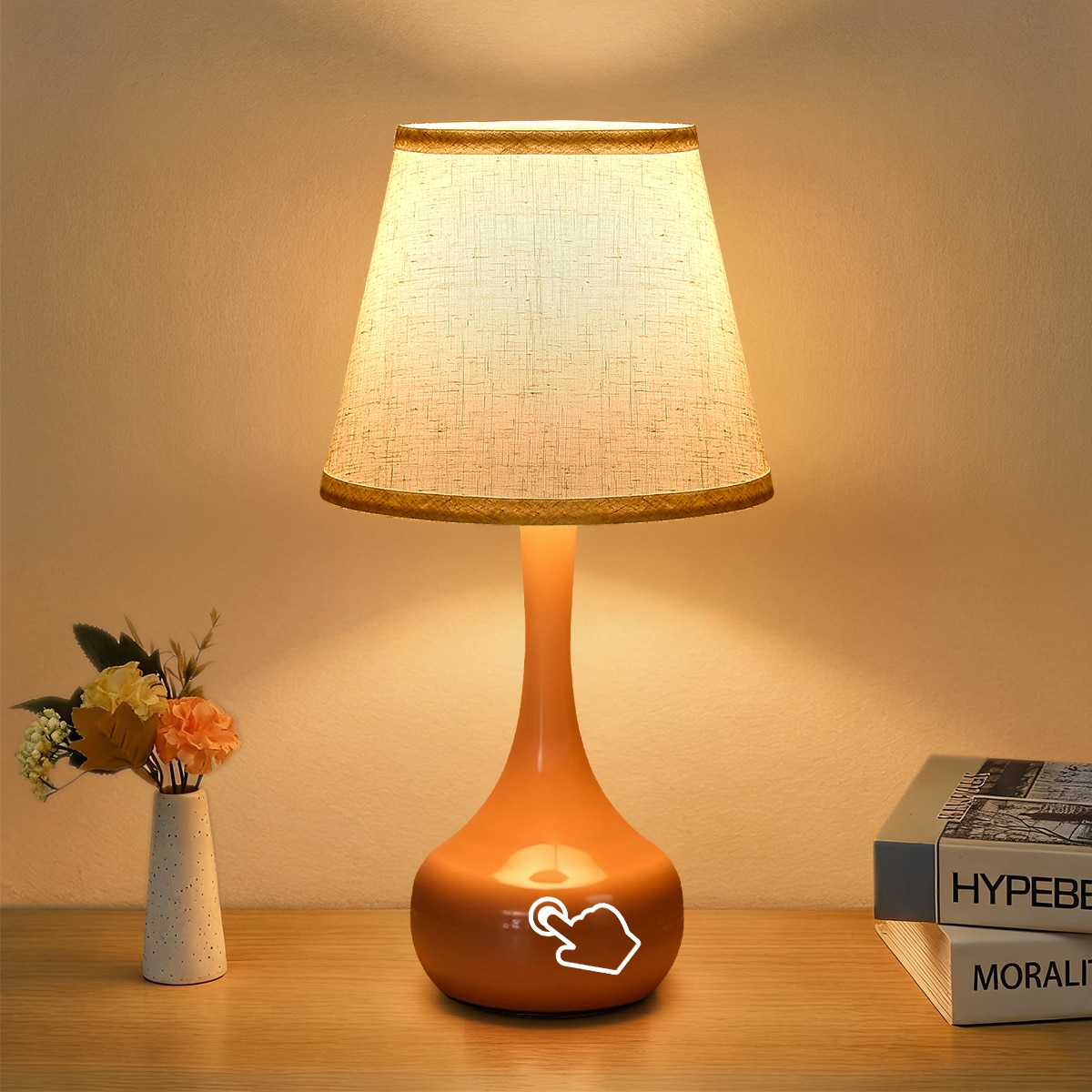2-piece set of three level dimming small table lamp pink bedside lamp for children's rooms/offices/living rooms (including LED bulbs)