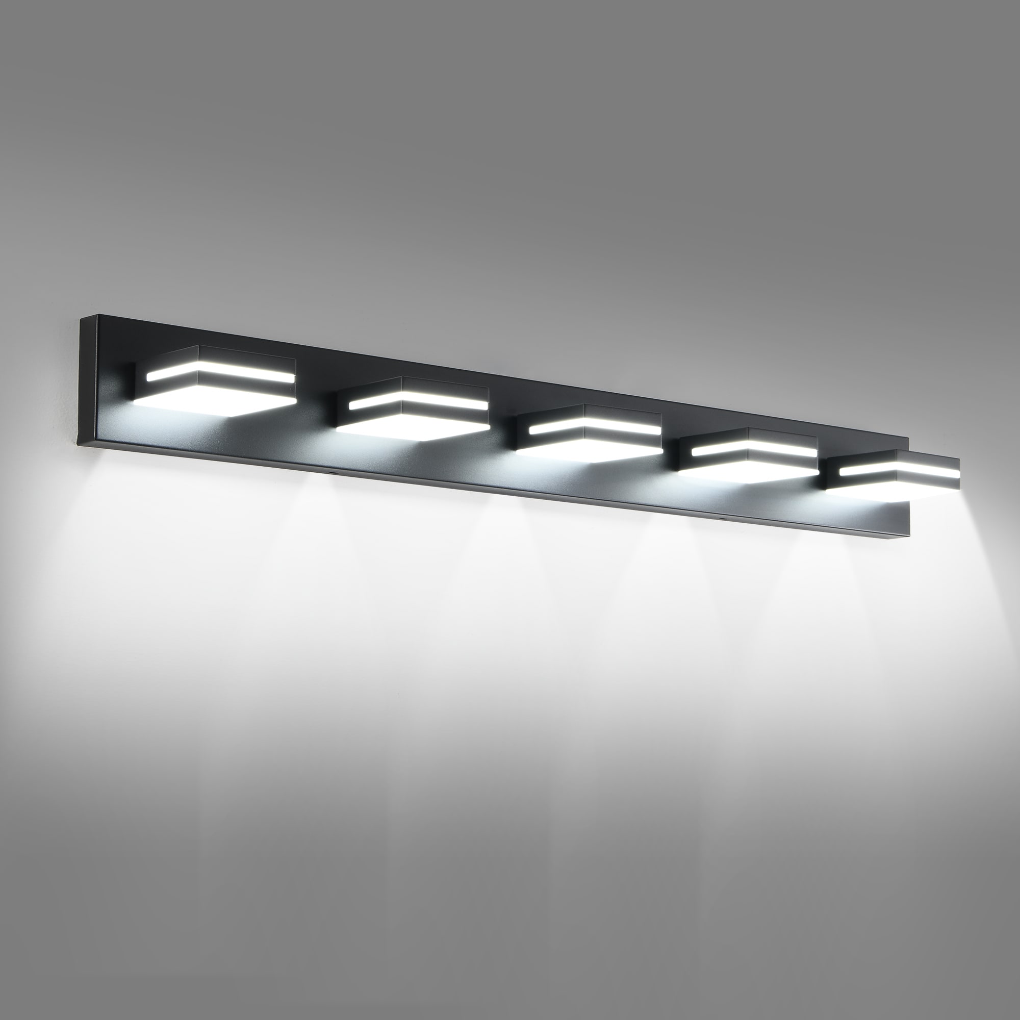 Modern Black LED Vanity Light, 5-Lights Wall Sconce for Bathroom and Mirror, Sleek Minimalist Design, Energy-Efficient, Easy to Install