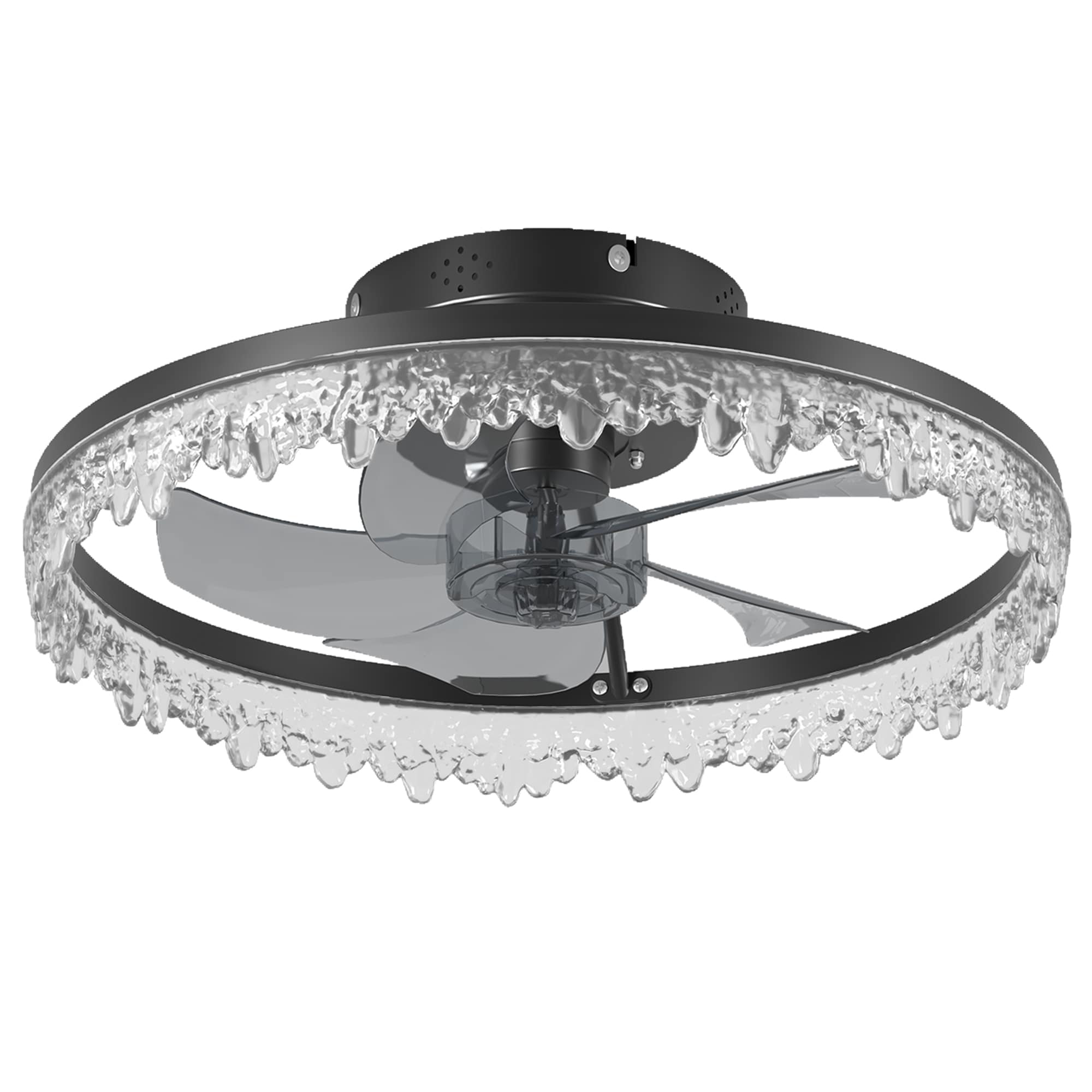 Smart Silent Elegant Black Ceiling Fan with Light – 16-inch Flush Mount LED Chandelier with 5 Invisible Blades, Remote Control & Timer, Dimmable Lighting for Bedroom, Living Room, Dining Room