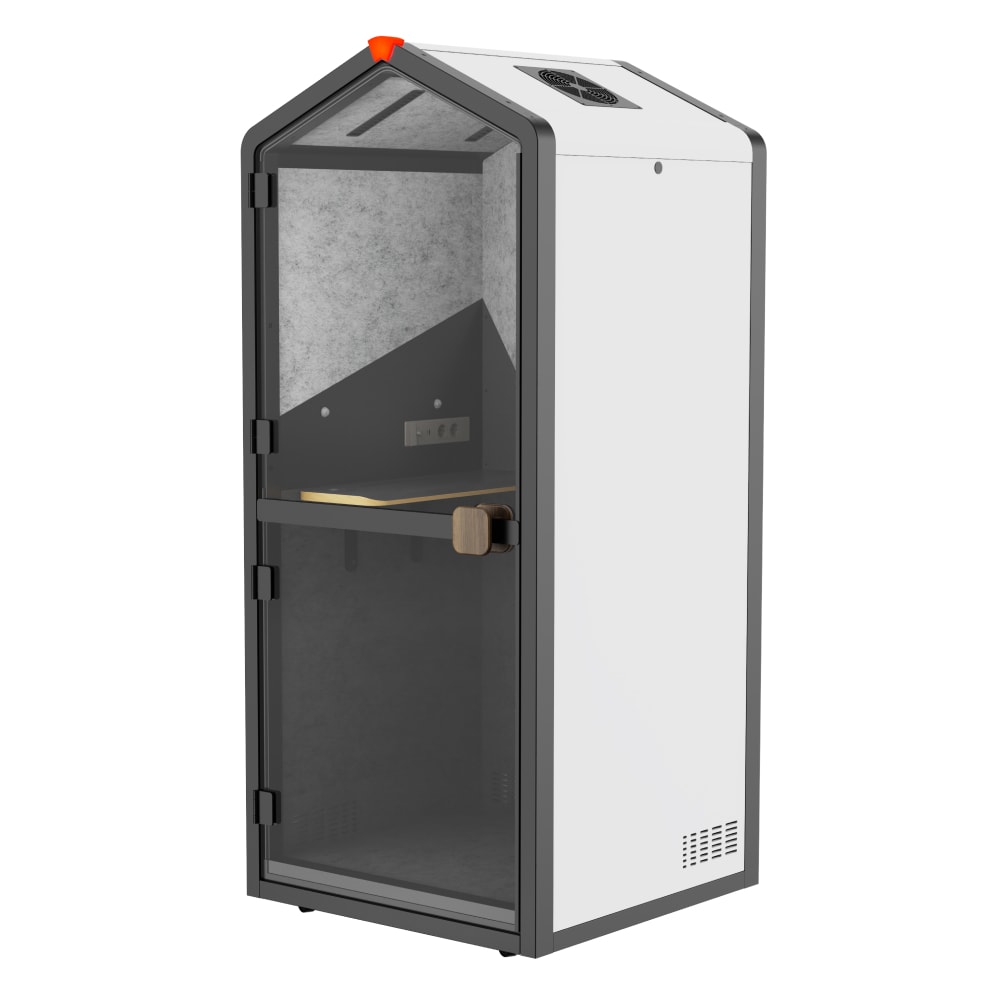 1-Person Office Pod, Soundproof Modular Conference Room with Built-in Desk & Casters, Fire-Resistant Carbon Fiber Walls, Smart Human Sensor Ventilation Fan for Workplace