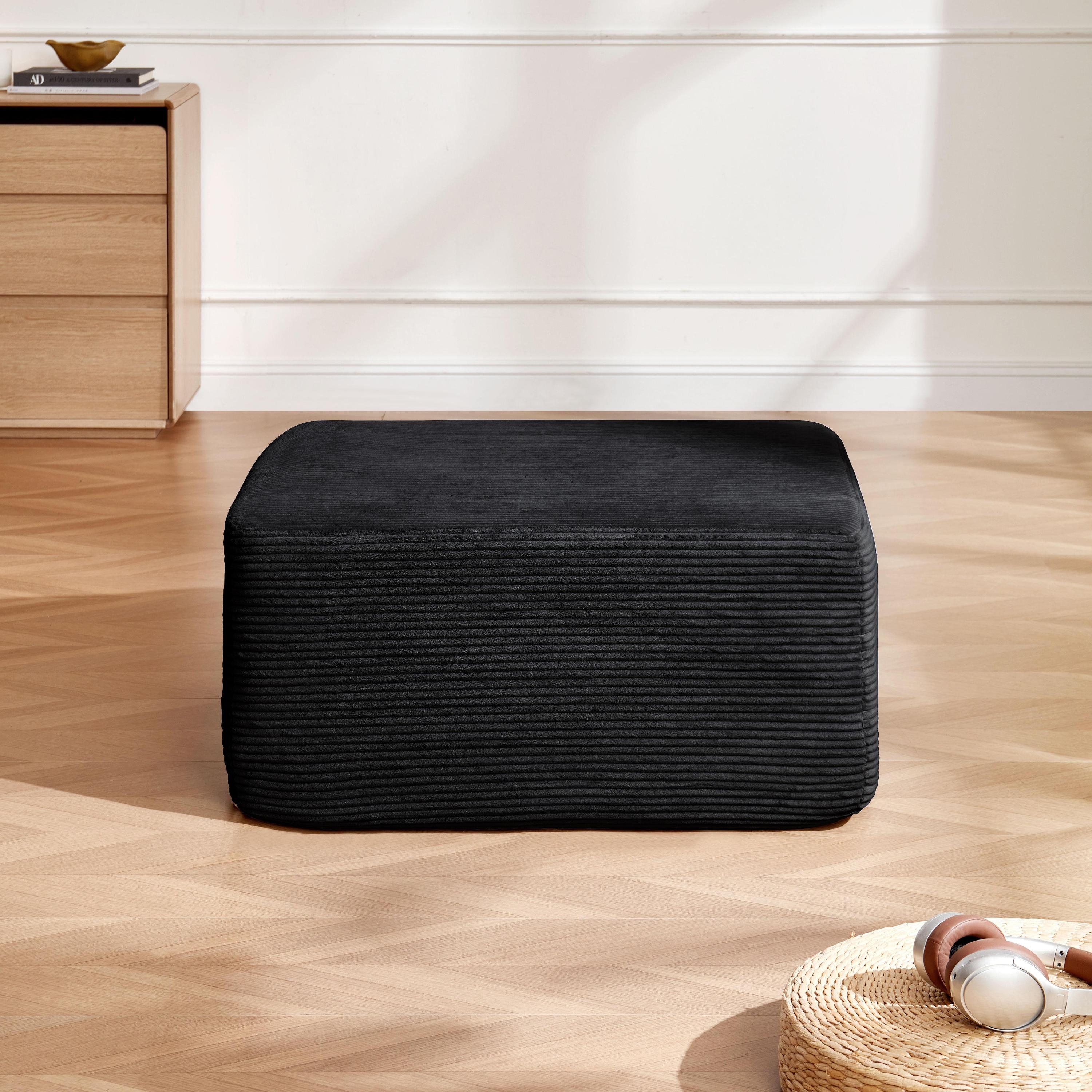 OTTOMAN-CORDUROY-BLACK-It can be used as a coffee table, a footstool, paired with an L-shaped sofa, or for main living room use.
