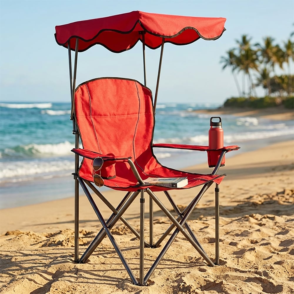 Portable Folding Beach Canopy Chair with Cup Holders for Beach, Picnic, Fishing and Football Games