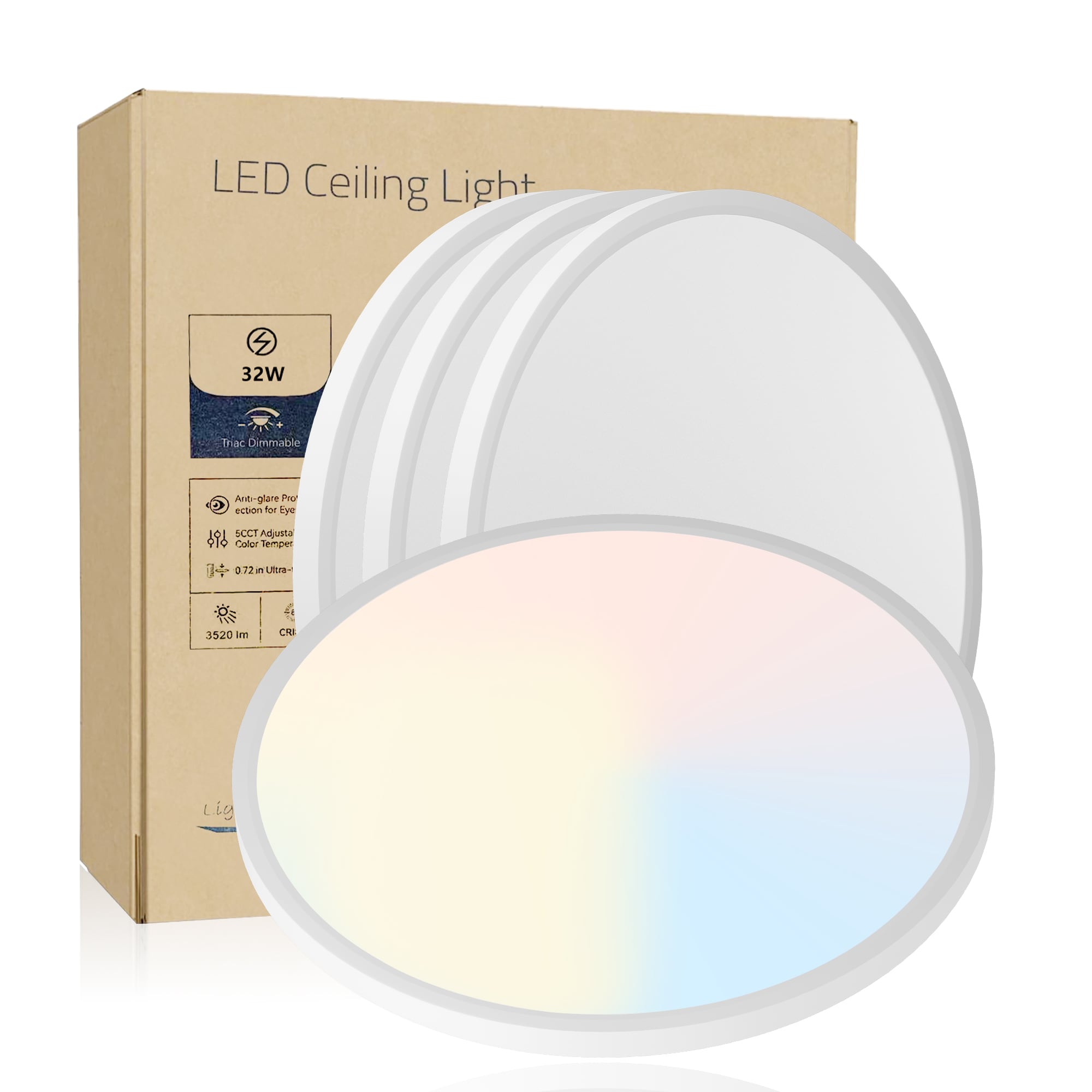 16inch Flush Mount Ceiling Light, 32W 3520LM 5CCT Selectable, Dimmable LED Ceiling Light Fixture for Kitchen Bedroom Living Room, Modern Low Profile Style