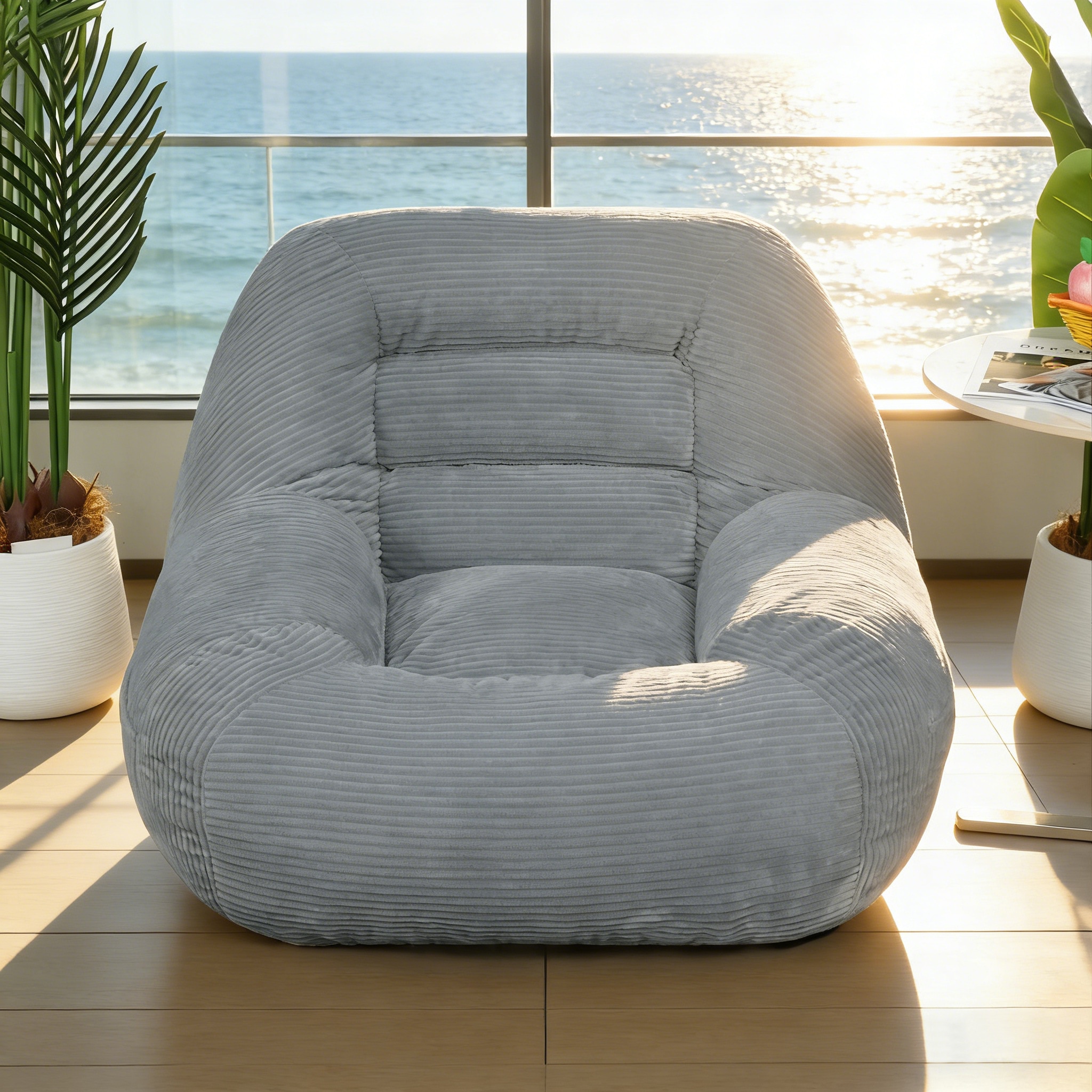 Corduroy Fabric Beanbag Couch for Living Room, Bedroom & Dorm, Cozy Fluffy Cloud Mini Couch,GREY
