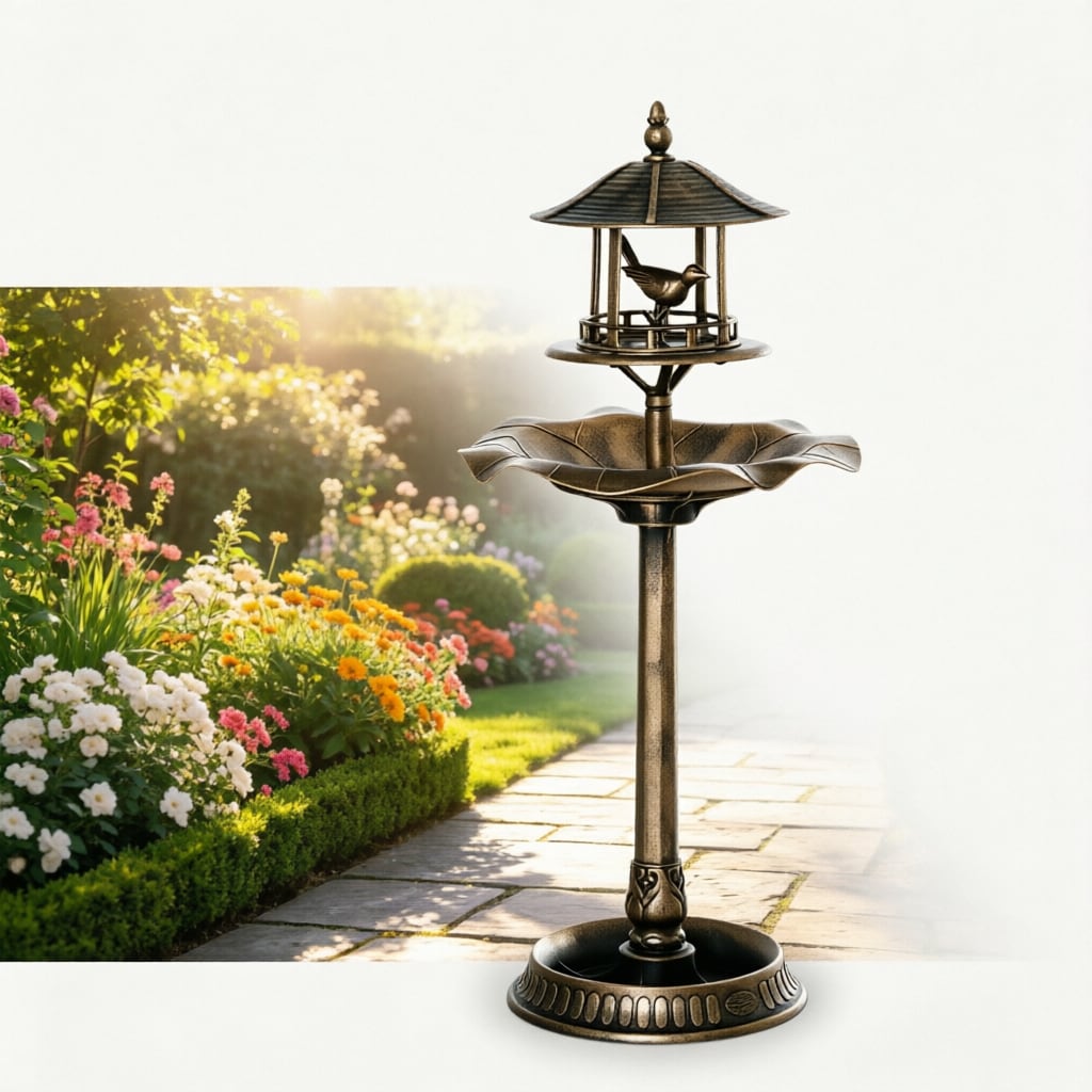 3 in 1 Garden Bird Bath Bowl Pedestal with Bird Feeder, Large Water Basin, Underneath Flower Planter