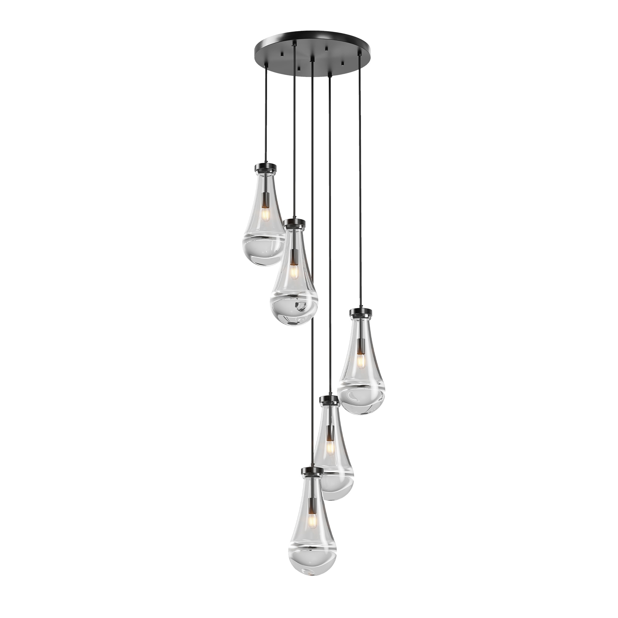 5 Light Cluster Pendant Lights, Black High Ceiling Chandeliers Adjustable, Living Room Pendant Light, Foyer Chandeliers, Stairwell Pendant Lighting, Bedroom Chandelier,E12 not including bulb