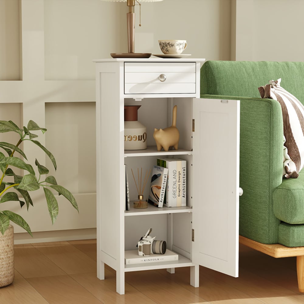 Wooden Storage Free-Standing Floor Cabinet with Drawer and Shelf