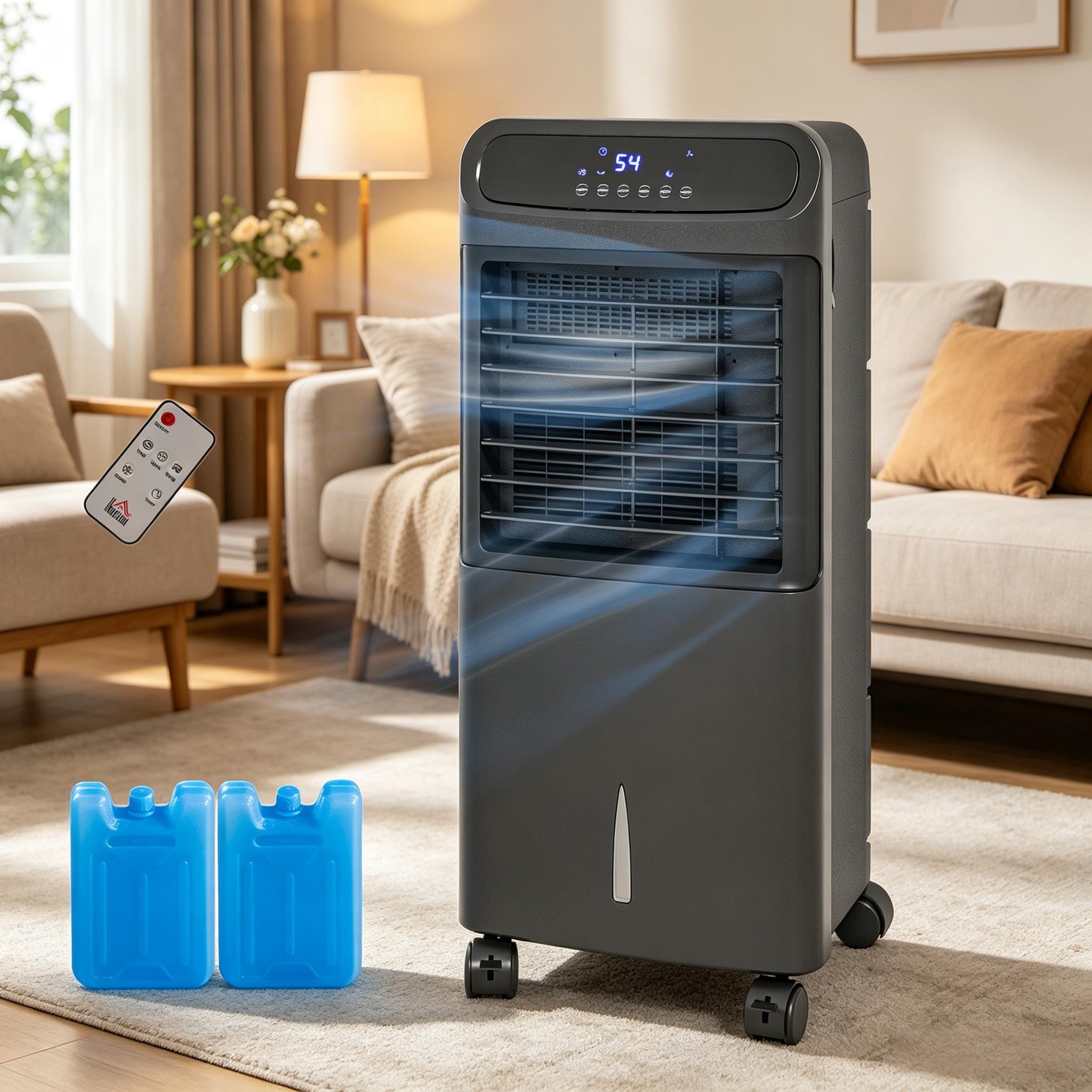 Black 3-In-1 Ice Cooling Fan, Mobile Evaporative Air Cooler with Remote, Timer, Oscillating for Home Office, Bedroom