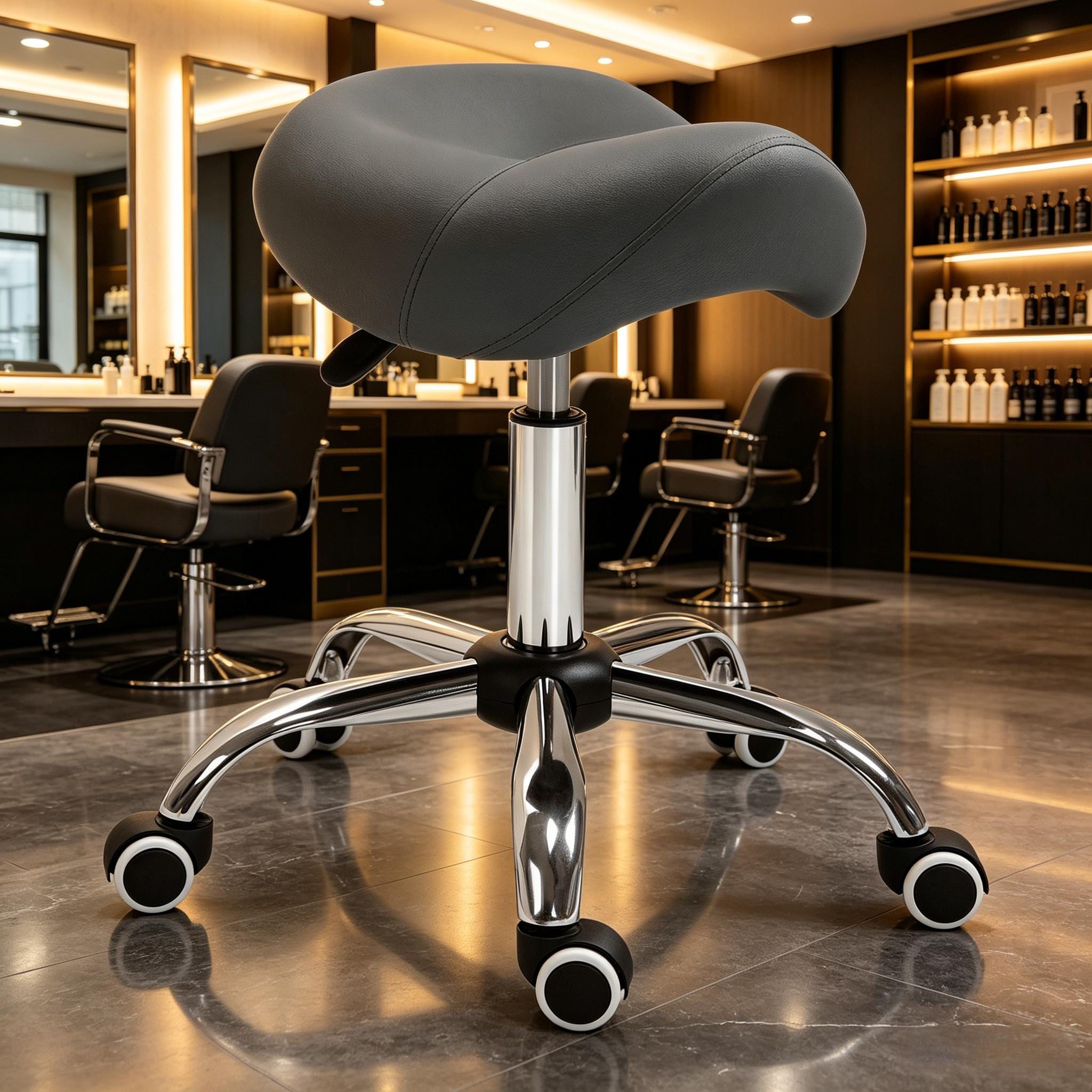 Ergonomic Rolling Saddle Stool PU Leather Hydraulic Spa Stool